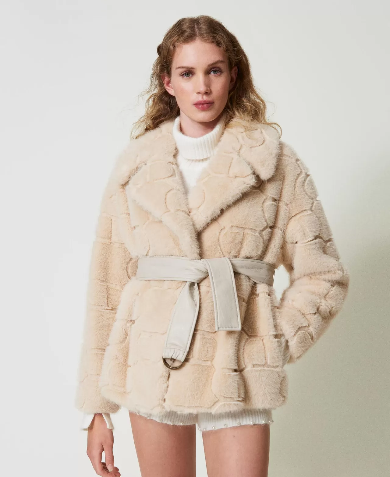 Cappotti E Trench | TWINSET Milano Cappotto Corto In Faux Fur Con Oval T Bianco "White Cream"