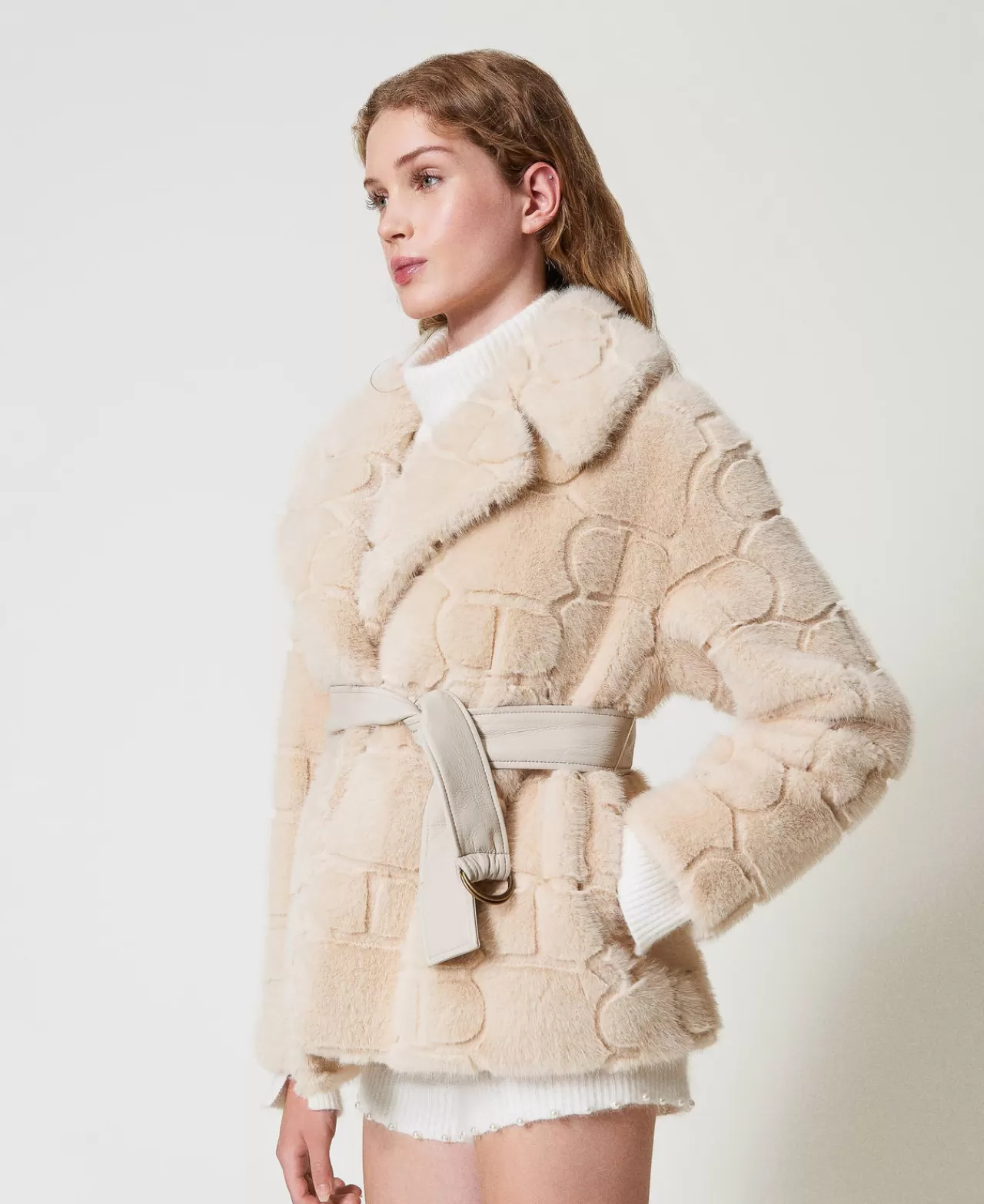 Cappotti E Trench | TWINSET Milano Cappotto Corto In Faux Fur Con Oval T Bianco "White Cream"