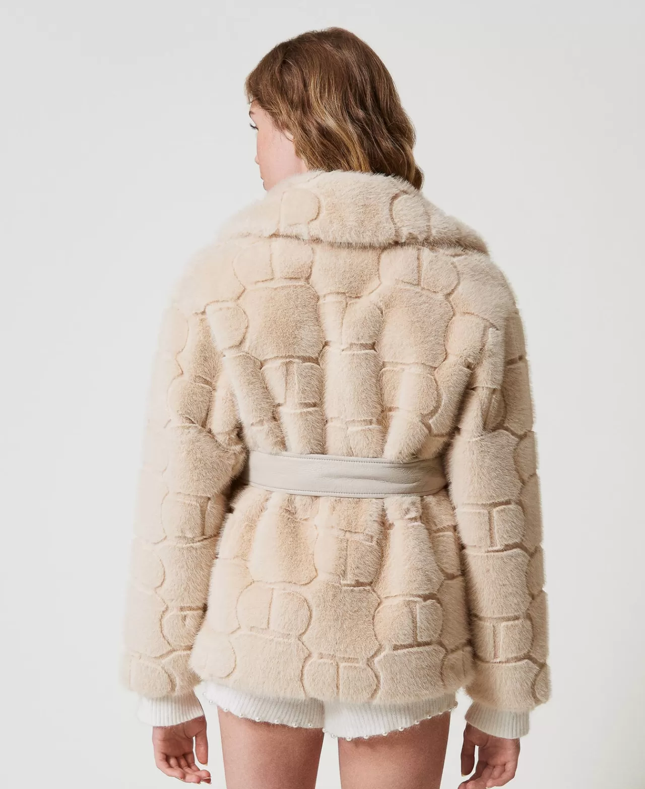 Cappotti E Trench | TWINSET Milano Cappotto Corto In Faux Fur Con Oval T Bianco "White Cream"