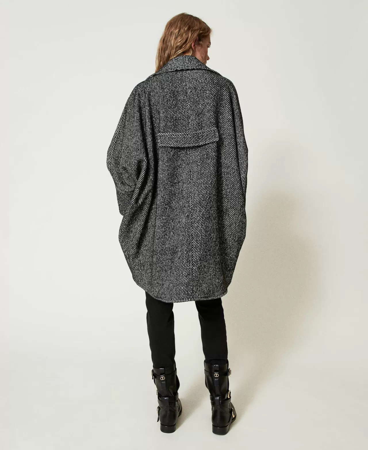 Cappotti E Trench | TWINSET Milano Cappotto Corto In Panno Bicolor White / Nero