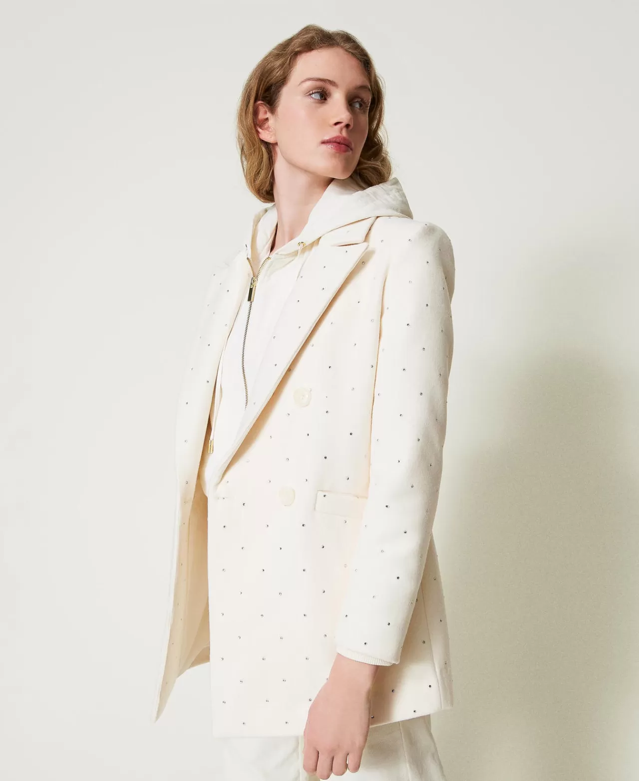 Cappotti E Trench | TWINSET Milano Cappotto Corto In Panno Con Strass Madreperla