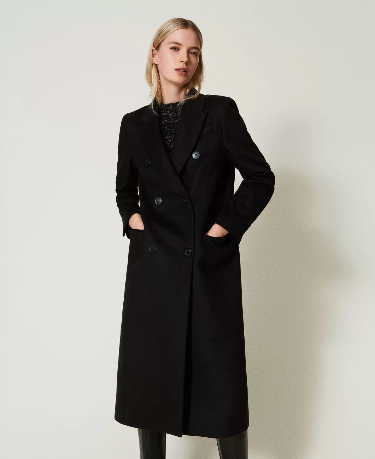 Cappotti E Trench | TWINSET Milano Cappotto Di Linea Dritta In Misto Lana Nero