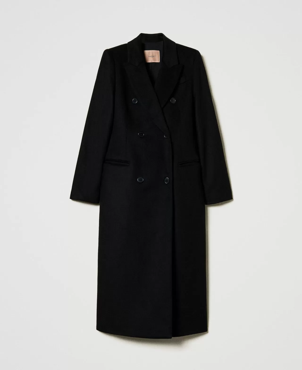 Cappotti E Trench | TWINSET Milano Cappotto Di Linea Dritta In Misto Lana Nero