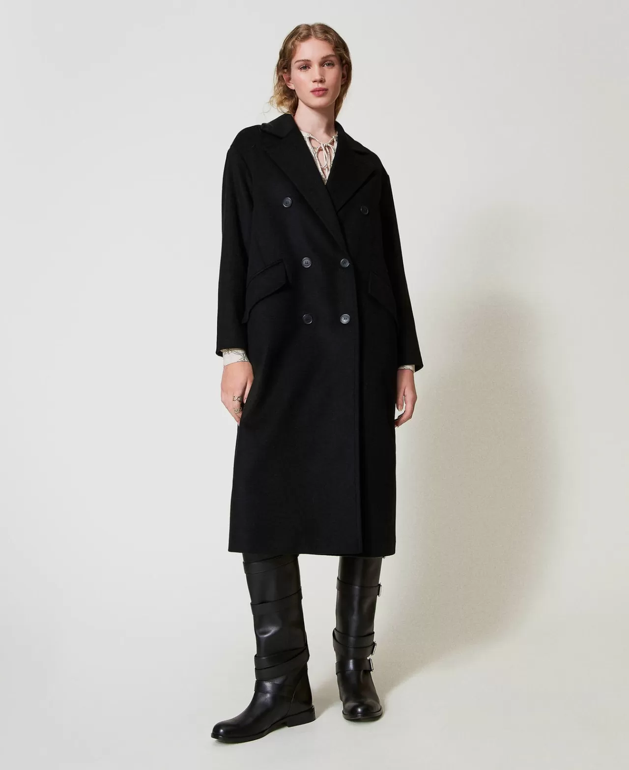 Cappotti E Trench | TWINSET Milano Cappotto Di Linea Morbida In Misto Lana Nero