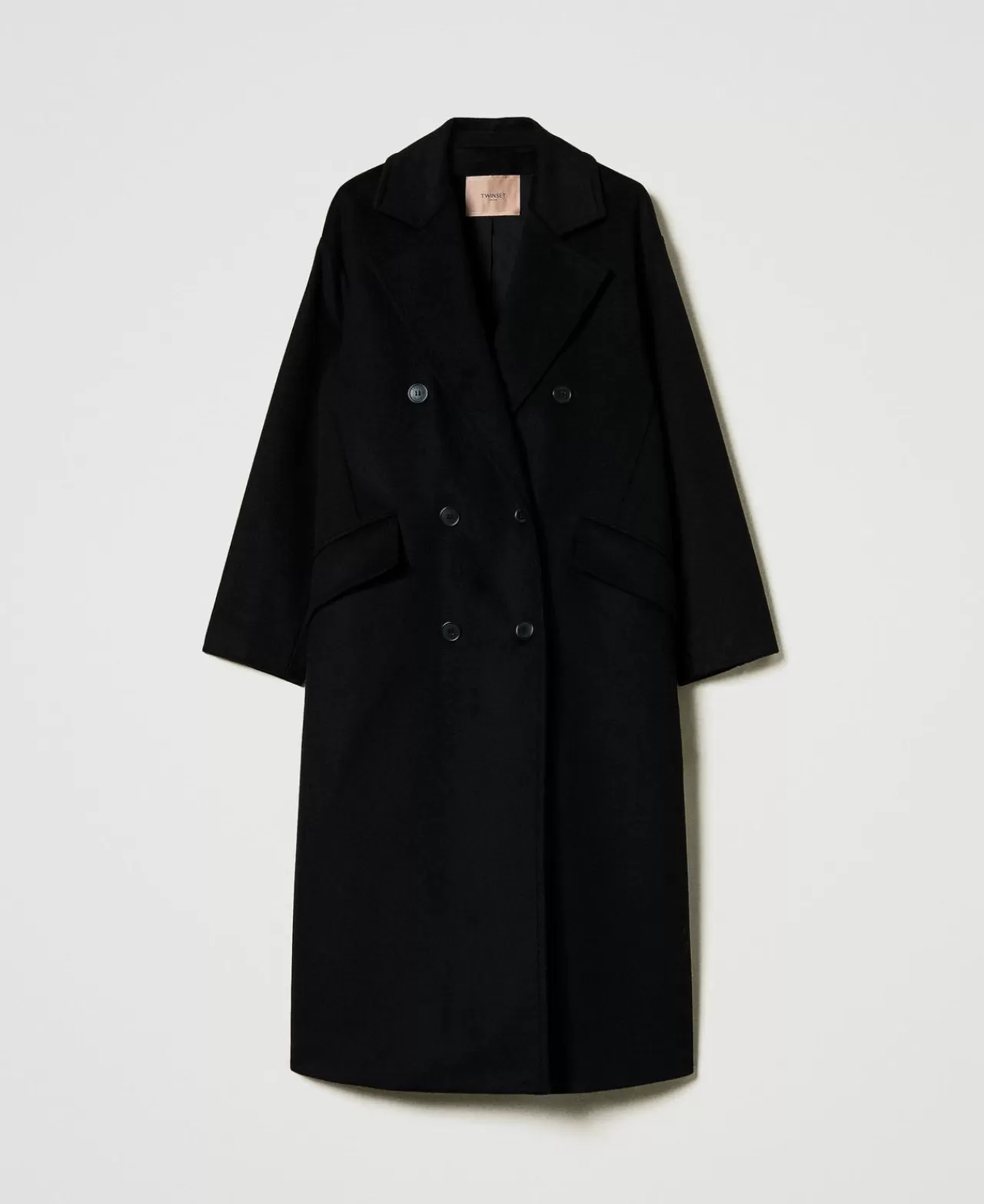 Cappotti E Trench | TWINSET Milano Cappotto Di Linea Morbida In Misto Lana Nero