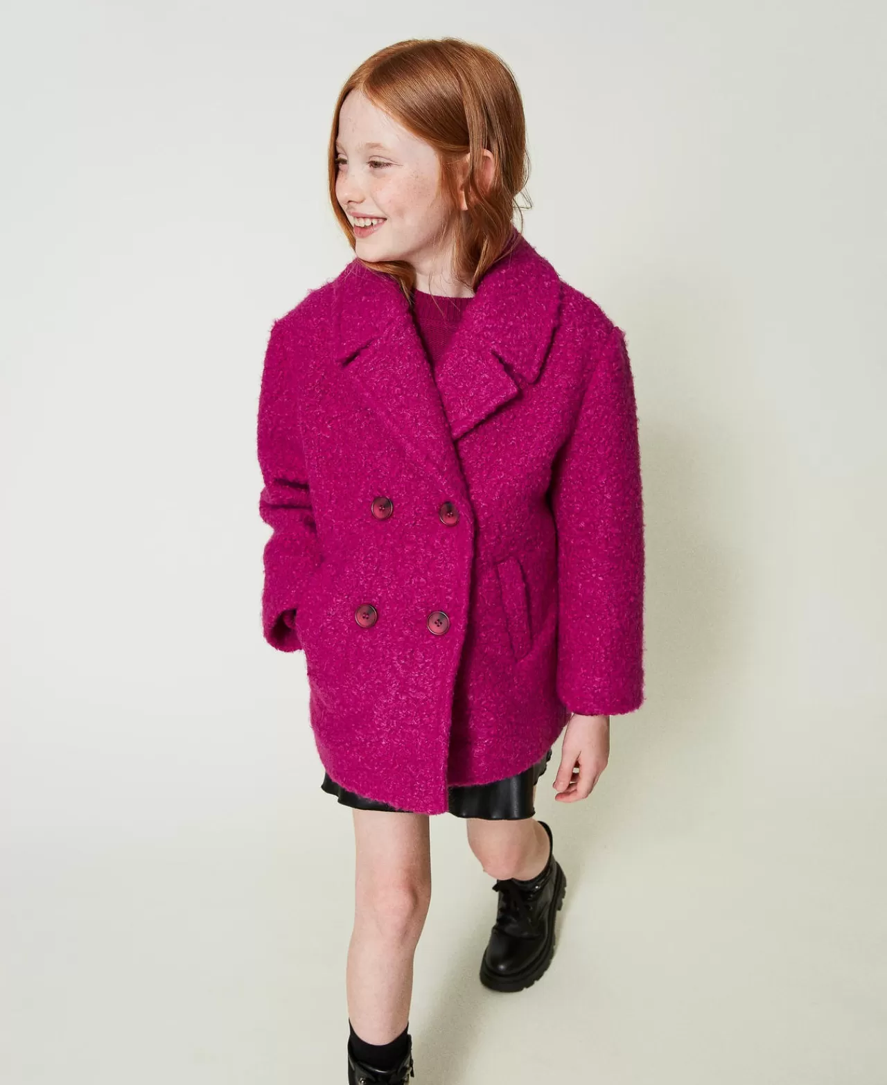 Giacche E Capispalla | TWINSET Milano Cappotto Doppiopetto In Panno Curly Magenta Purple