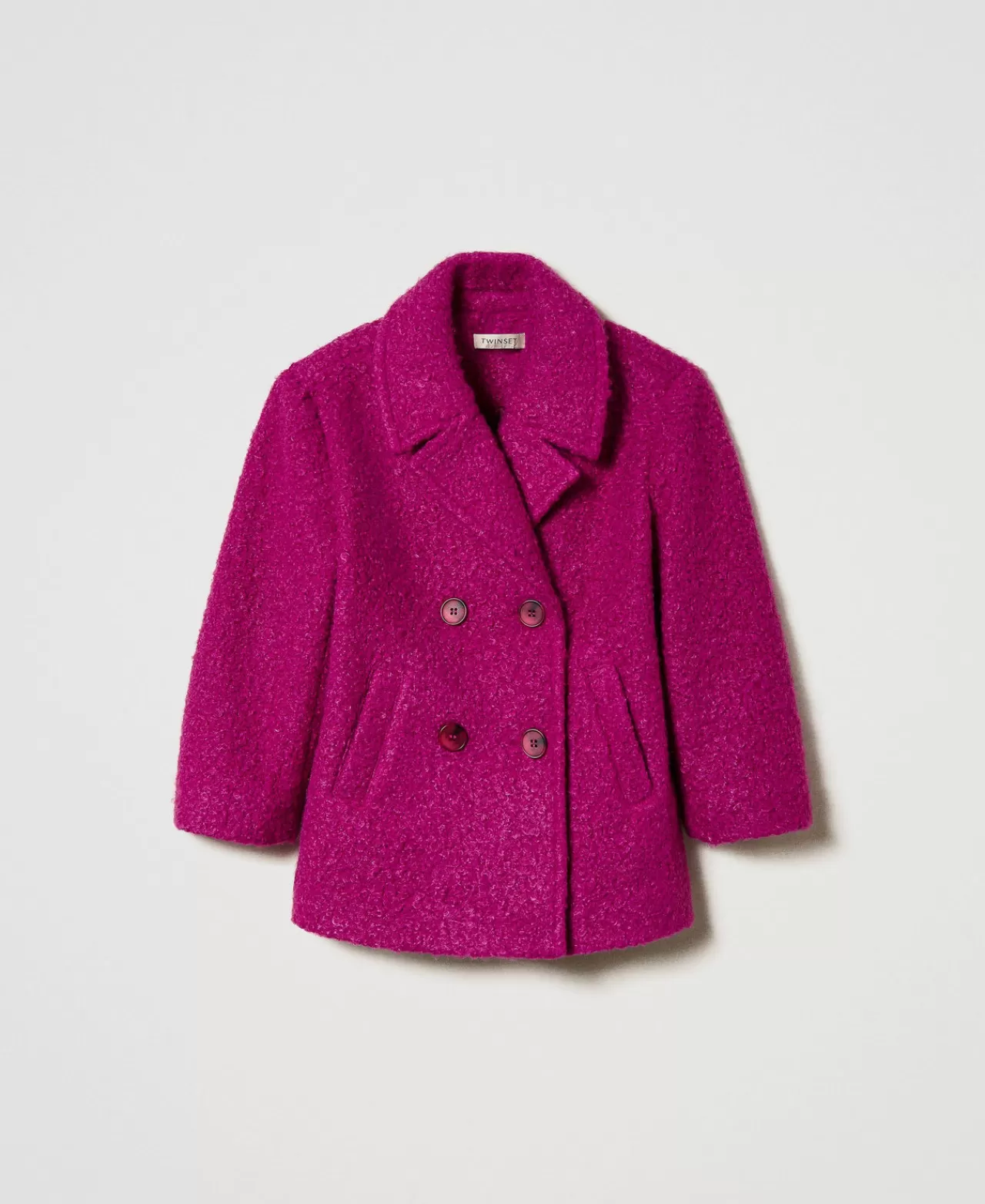 Giacche E Capispalla | TWINSET Milano Cappotto Doppiopetto In Panno Curly Magenta Purple