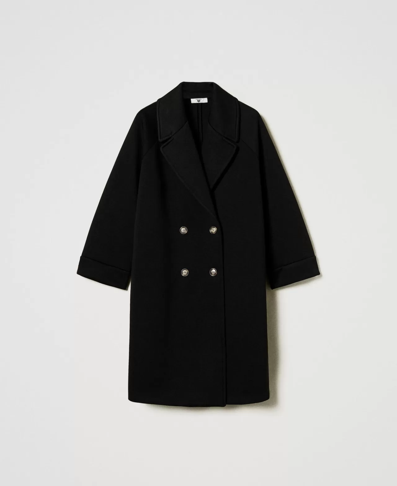 Cappotti E Trench | TWINSET Milano Cappotto Doppiopetto In Tessuto Scuba Nero