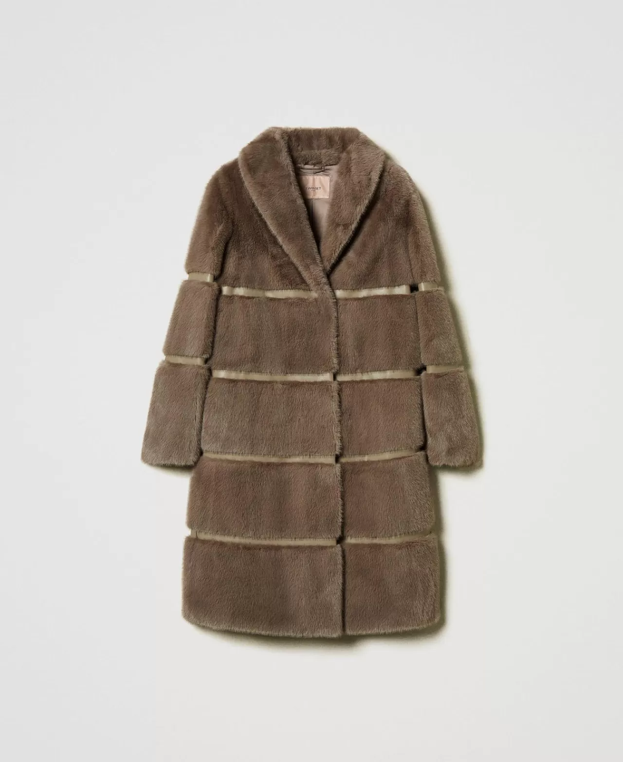 Cappotti E Trench | TWINSET Milano Cappotto In Faux Fur Con Intarsi Dark Taupe