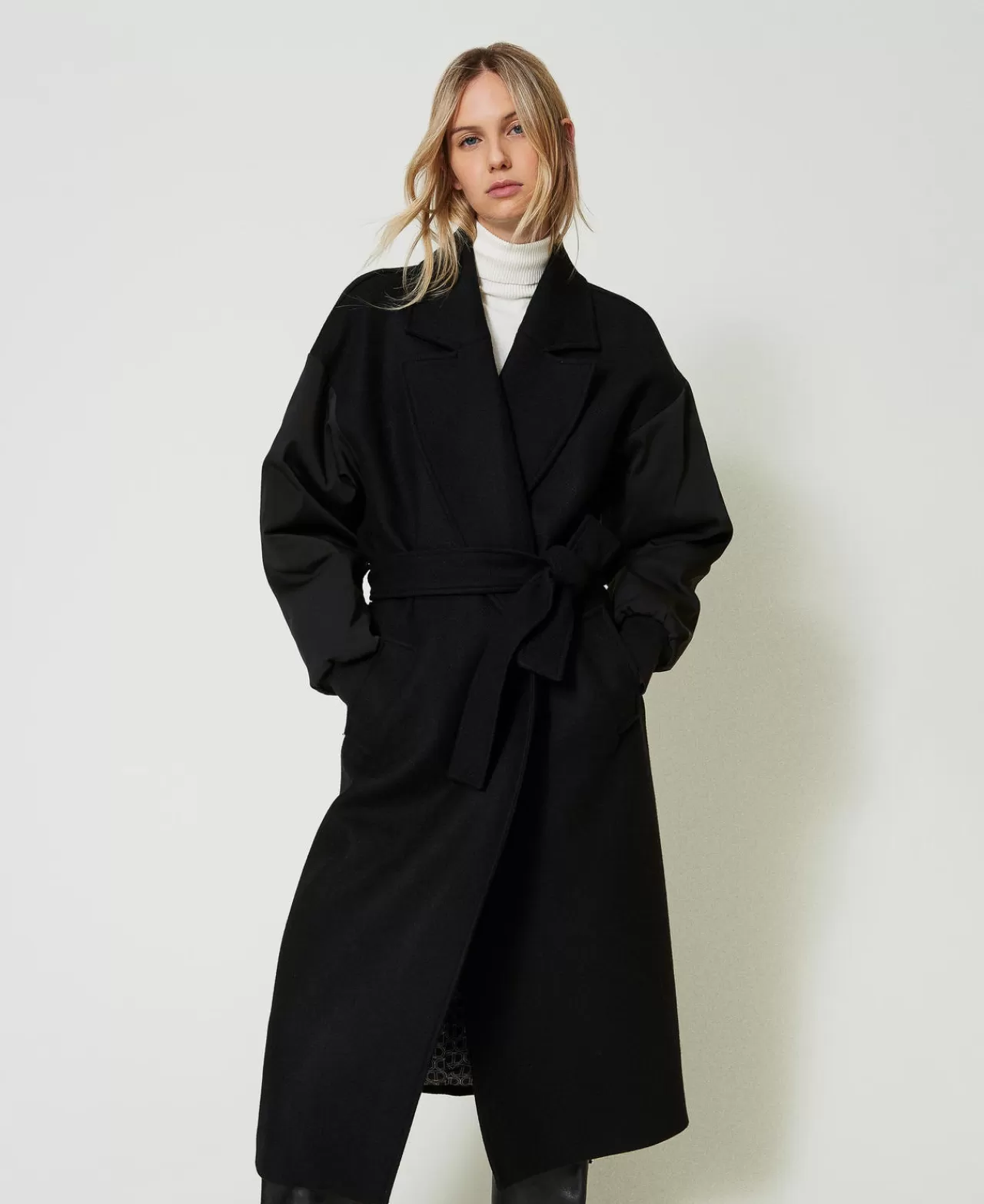 Cappotti E Trench | TWINSET Milano Cappotto In Panno Di Misto Lana Nero