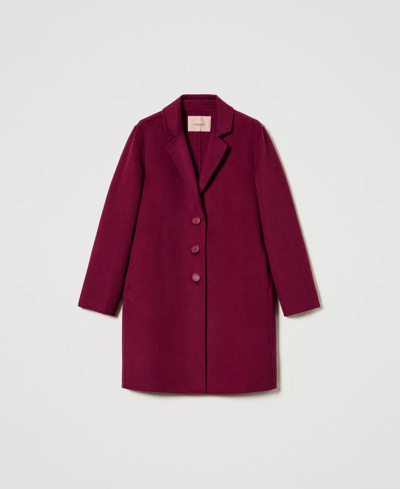 Cappotti E Trench | TWINSET Milano Cappotto In Panno Double Misto Lana Viola "Red Plum"