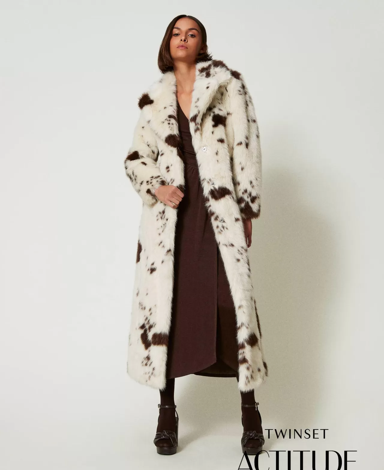 Cappotti E Trench | TWINSET Milano Cappotto Lungo In Faux Fur White / Molè Cow