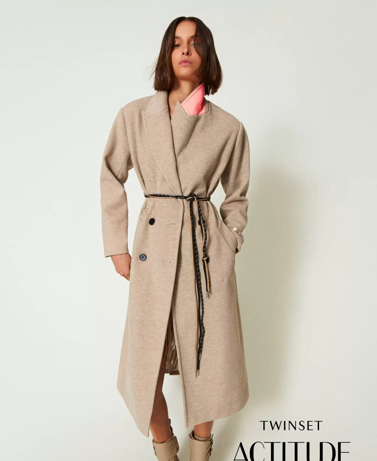 Cappotti E Trench | TWINSET Milano Cappotto MYFO In Panno Diagonale Dull Gold Melange