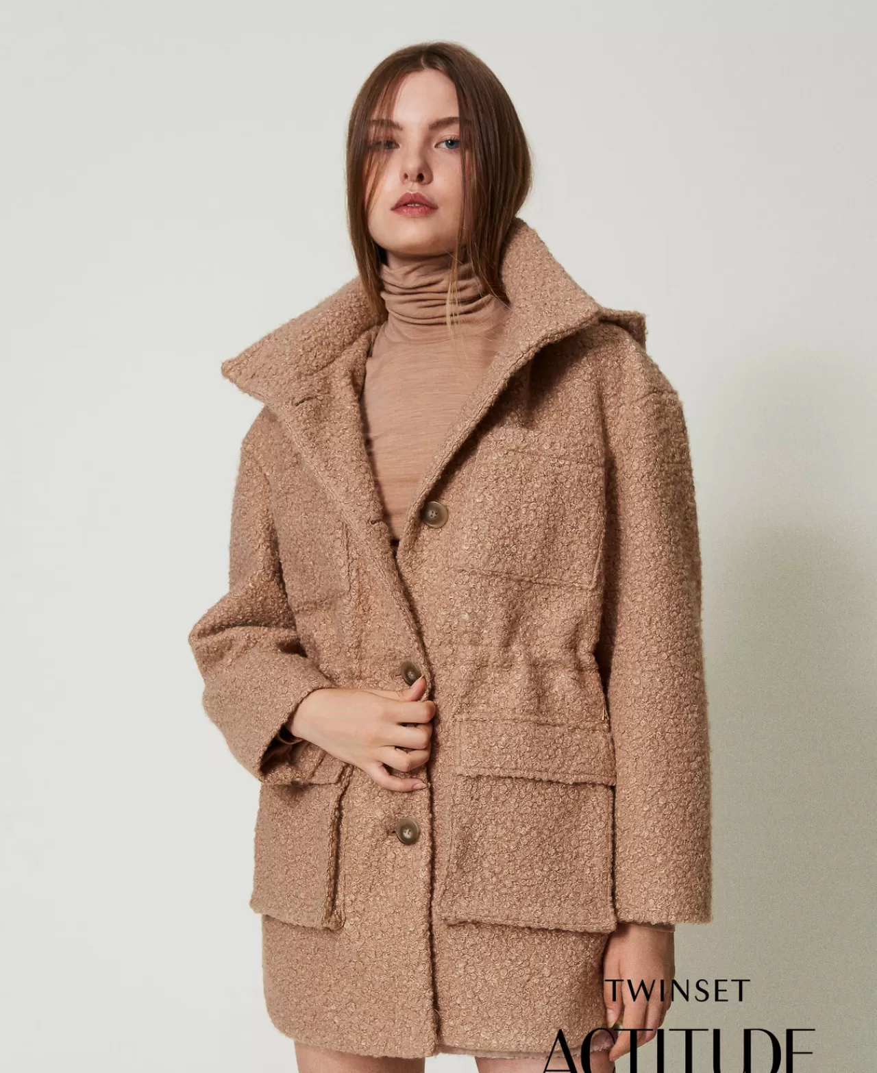 Cappotti E Trench | TWINSET Milano Cappotto Parka In Panno Arricciato Marrone "Beaver"