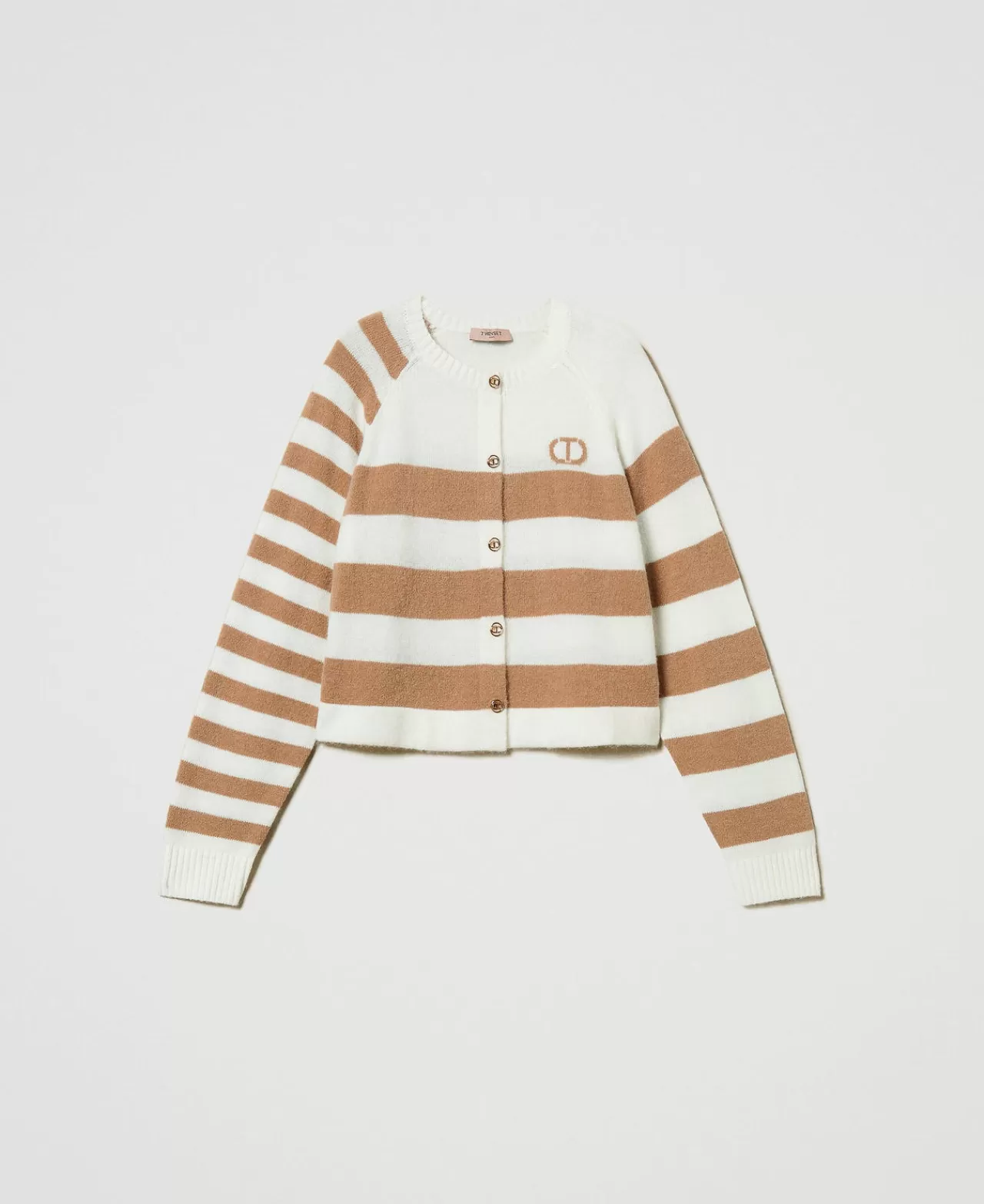 Maglie E Cardigan | TWINSET Milano Cardigan A Righe Bicolore Bicolor Bianco Neve / Marrone "Sandy Brown"