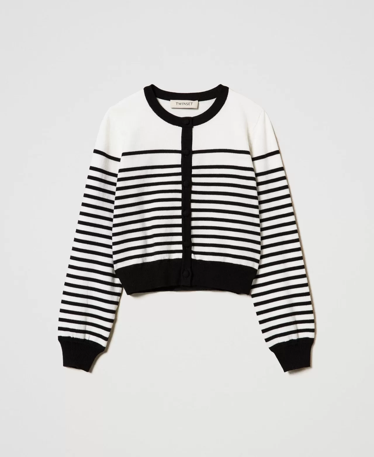 Maglie E Cardigan | TWINSET Milano Cardigan A Righe Con Logo Jacquard Bicolor Off White / Nero