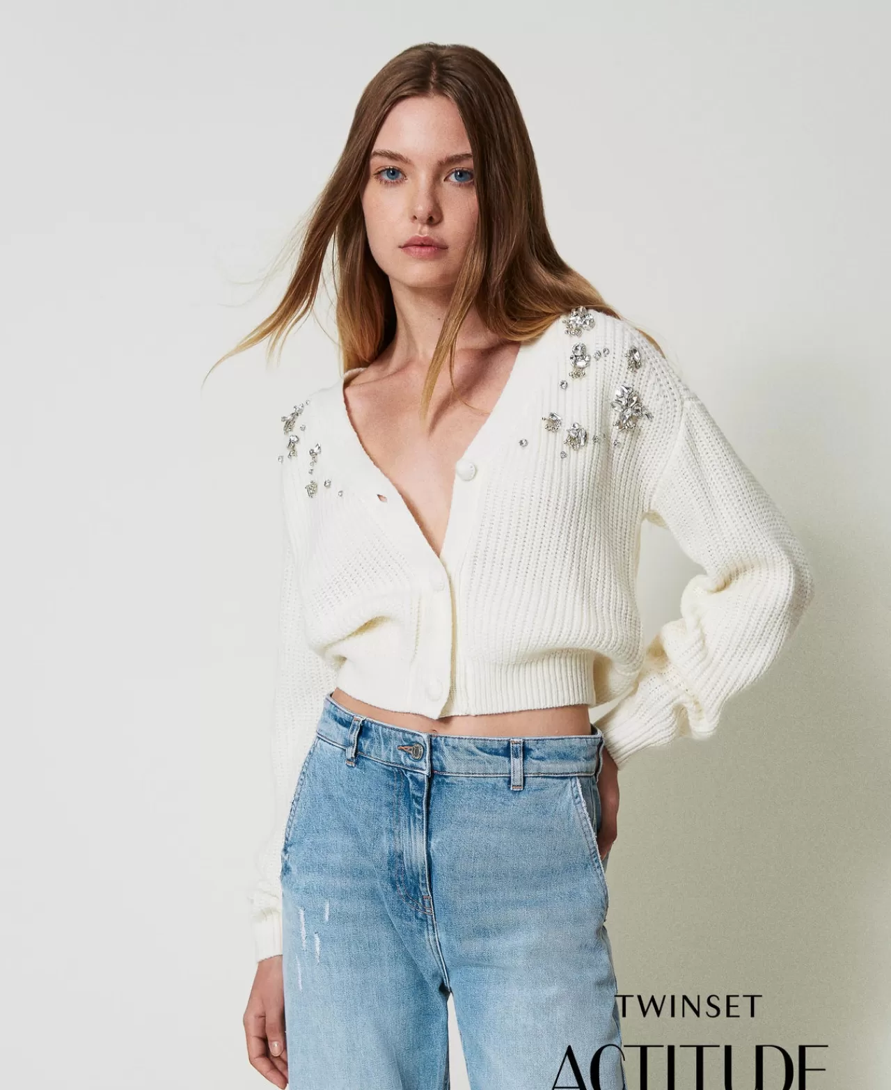 Maglie E Cardigan | TWINSET Milano Cardigan Con Ricami Fatti A Mano Panna White