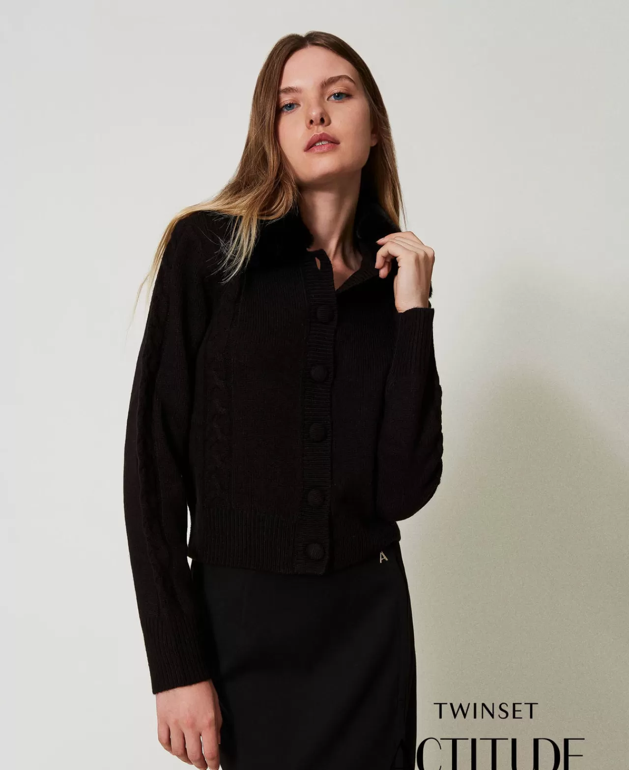 Maglie E Cardigan | TWINSET Milano Cardigan Corto Con Collo In Faux Fur Nero