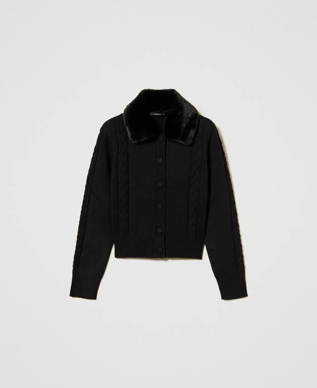 Maglie E Cardigan | TWINSET Milano Cardigan Corto Con Collo In Faux Fur Nero