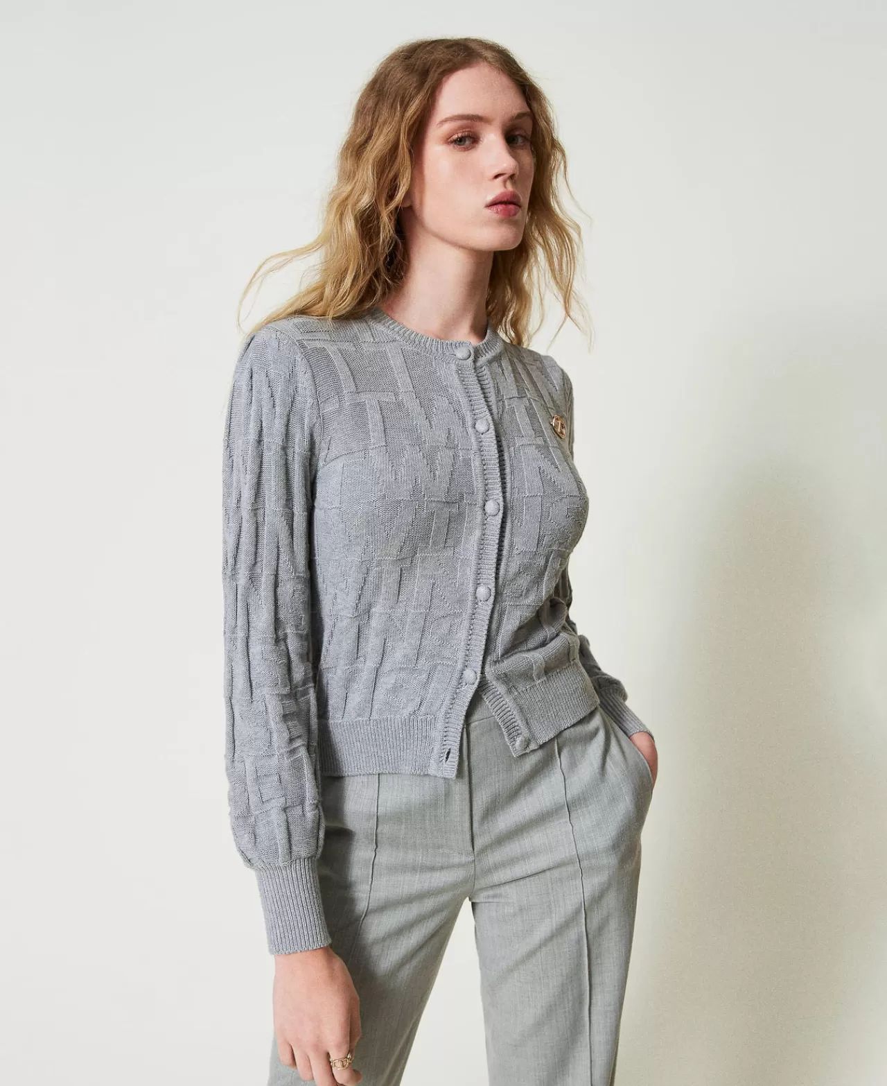 Maglie E Cardigan | TWINSET Milano Cardigan In Cotone E Cashmere Con Logo Warm Melange Gray