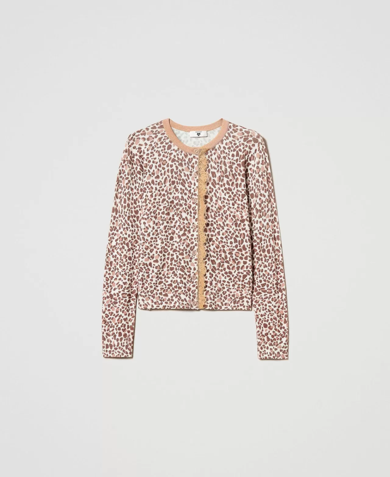 Maglie E Cardigan | TWINSET Milano Cardigan In Maglia Con Stampa E Pizzo Multicolor Stampa Animalier