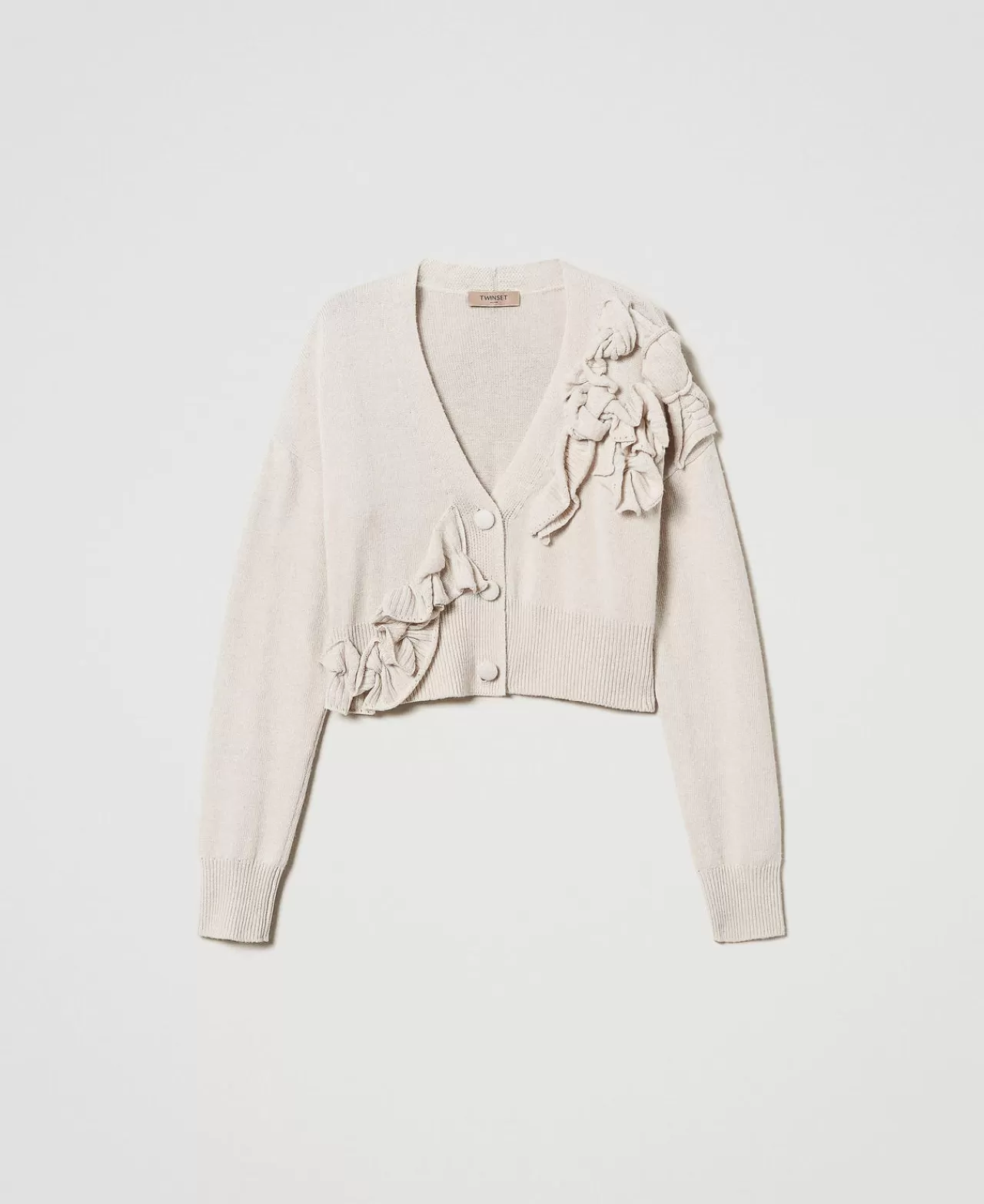 Maglie E Cardigan | TWINSET Milano Cardigan In Misto Lana Con Volant Bianco "Old White"