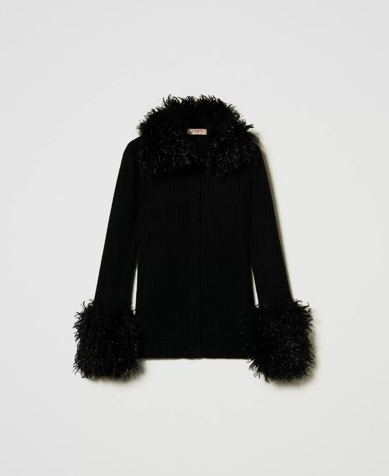 Maglie E Cardigan | TWINSET Milano Cardigan In Misto Lana E Faux Fur Nero