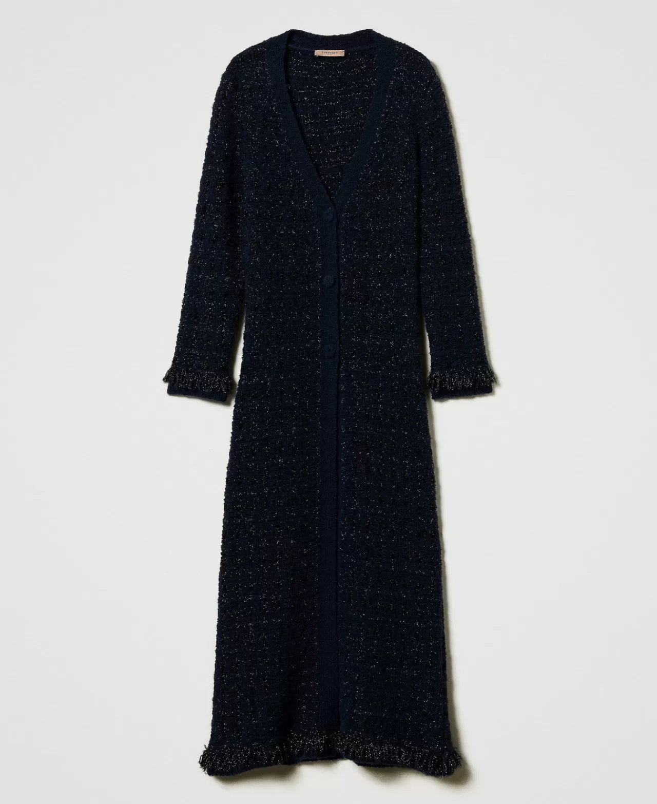 Cappotti E Trench | Maglie E Cardigan | TWINSET Milano Cardigan Lungo Jacquard Check Jacquard Check Classic Blue Chiaro