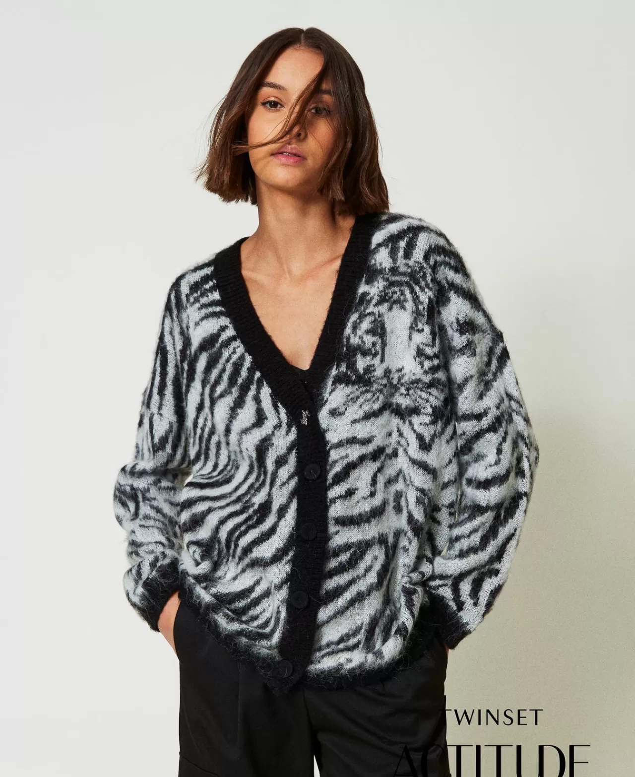 Maglie E Cardigan | TWINSET Milano Cardigan MYFO Jacquard Animalier Jacquard Bicolor Tiger