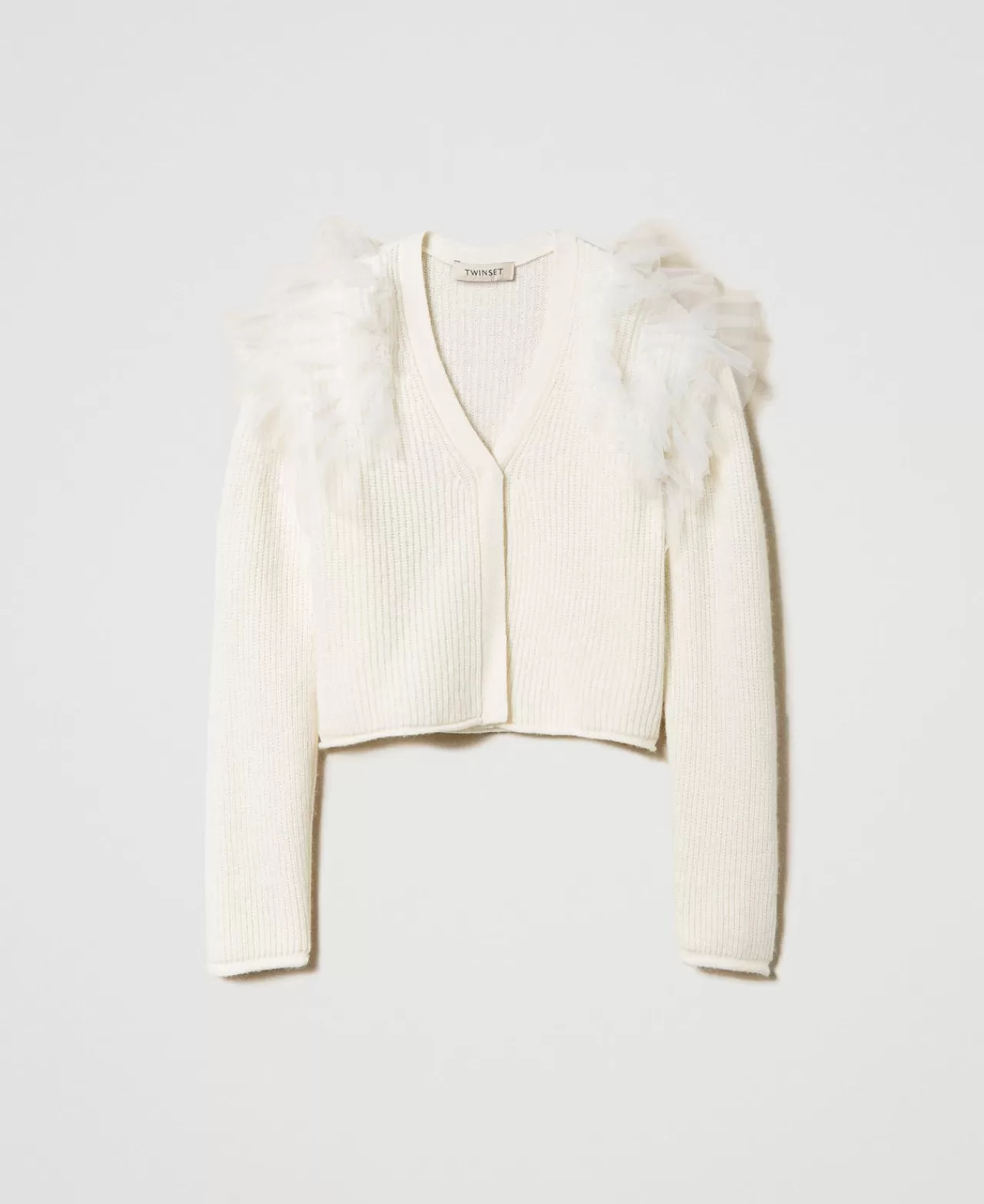 Maglie E Cardigan | TWINSET Milano Cardigan Regular Con Balze In Tulle Off White