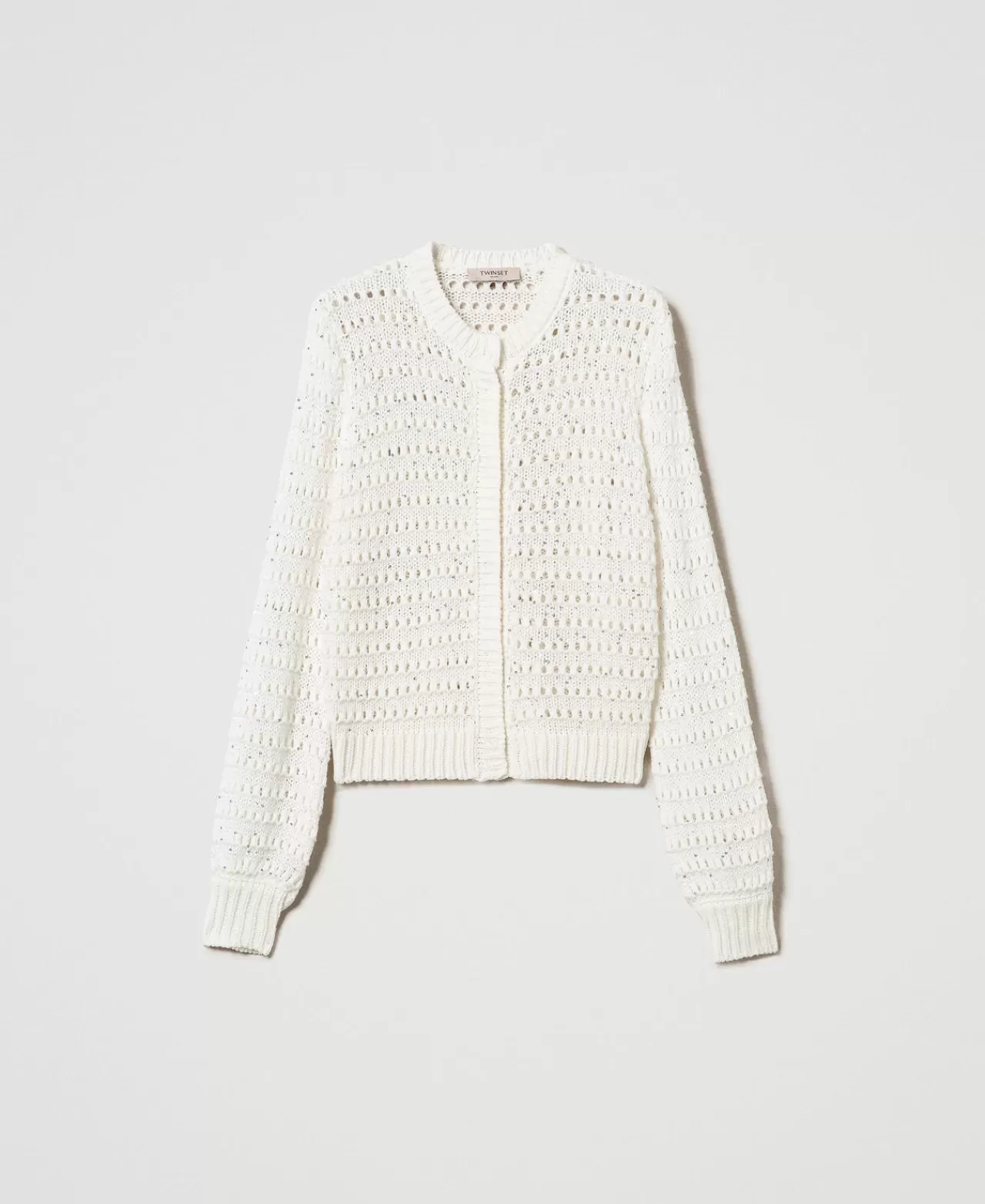 Maglie E Cardigan | TWINSET Milano Cardigan Traforato Con Paillettes Bianco Neve