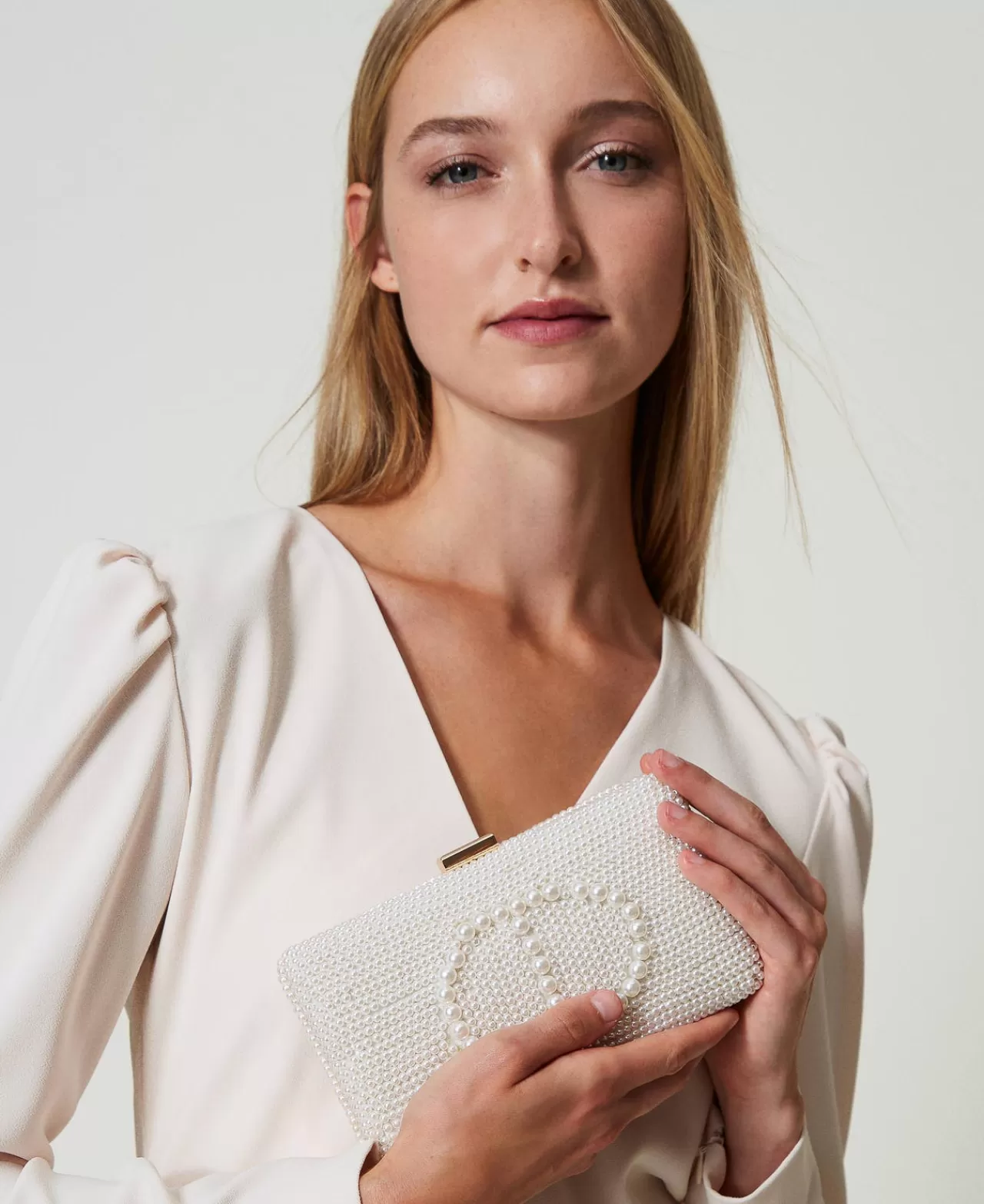 Borse A Mano | Borse A Spalla | TWINSET Milano Clutch Con Perle E Oval T Bianco "Old White"