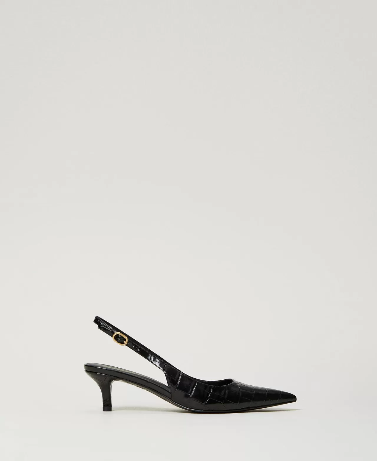 Scarpe Con Tacco | Decolleté E Sandali | TWINSET Milano Décolleté Sling Back A Stampa Cocco Nero