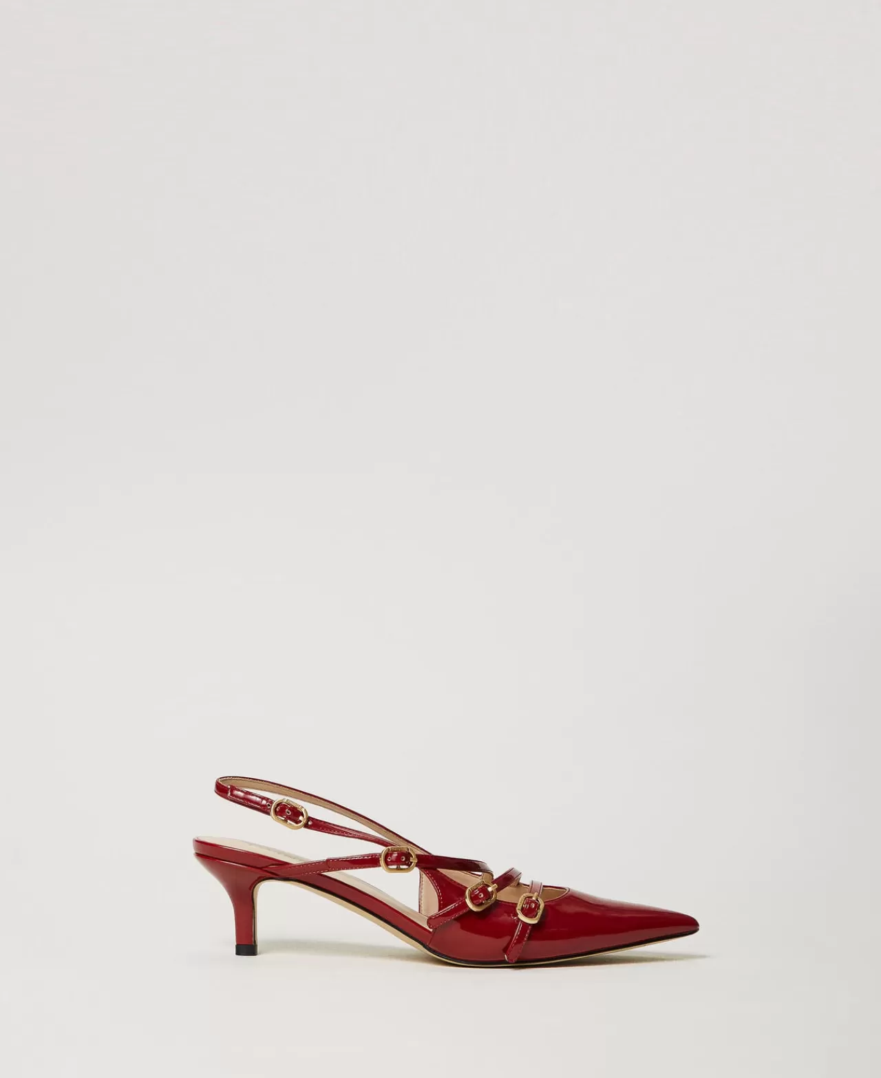 Scarpe Con Tacco | Decolleté E Sandali | TWINSET Milano Décolleté Sling Back In Vernice Con Cinturini Rosso Pompeiano