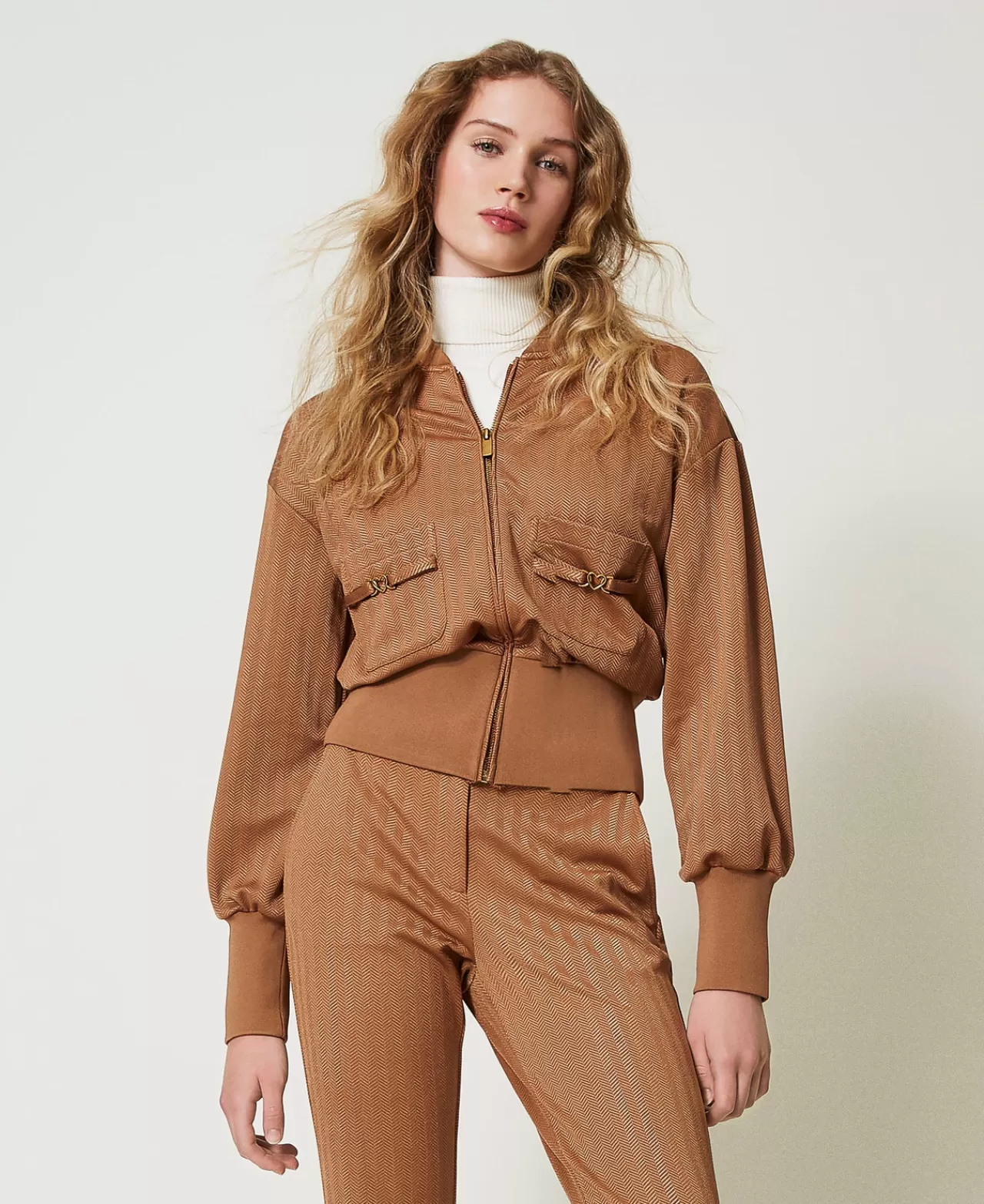 Felpe | TWINSET Milano Felpa In Tessuto Scuba Jacquard Caramel Camel