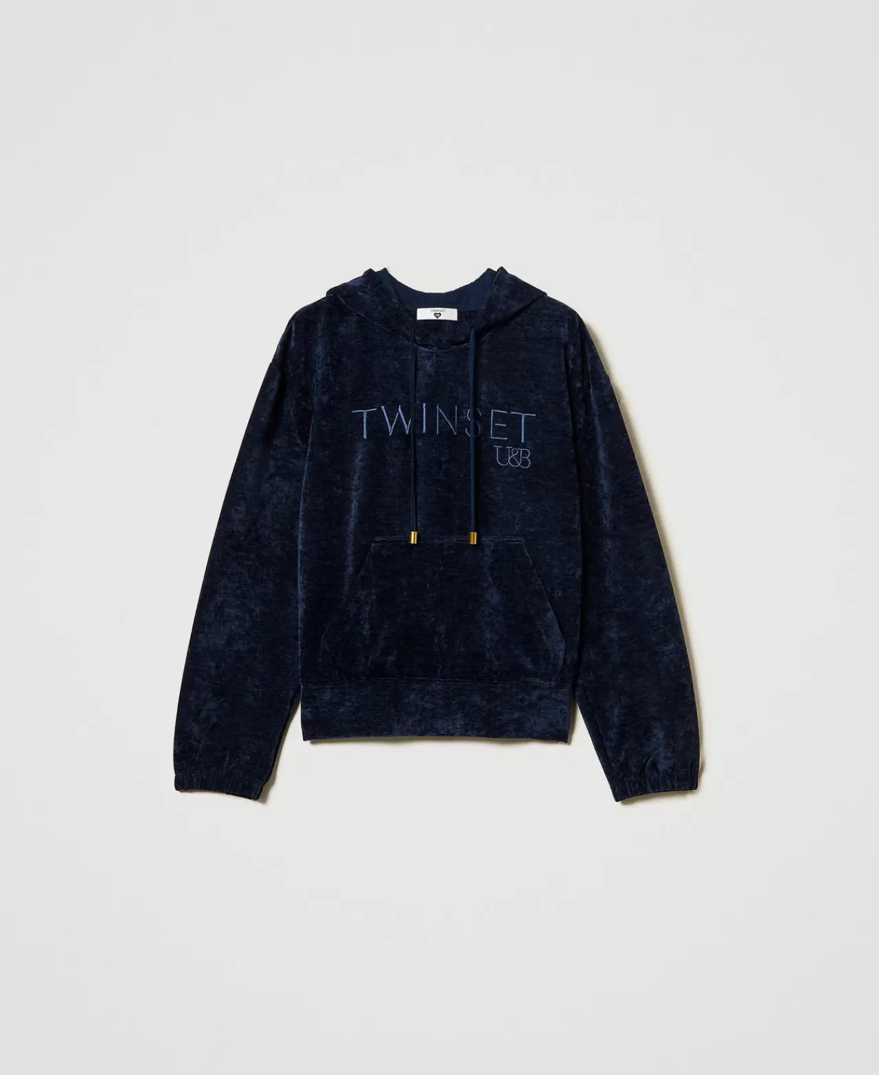 Felpe | TWINSET Milano Felpa In Velluto Con Logo Ricamato Blu Blackout