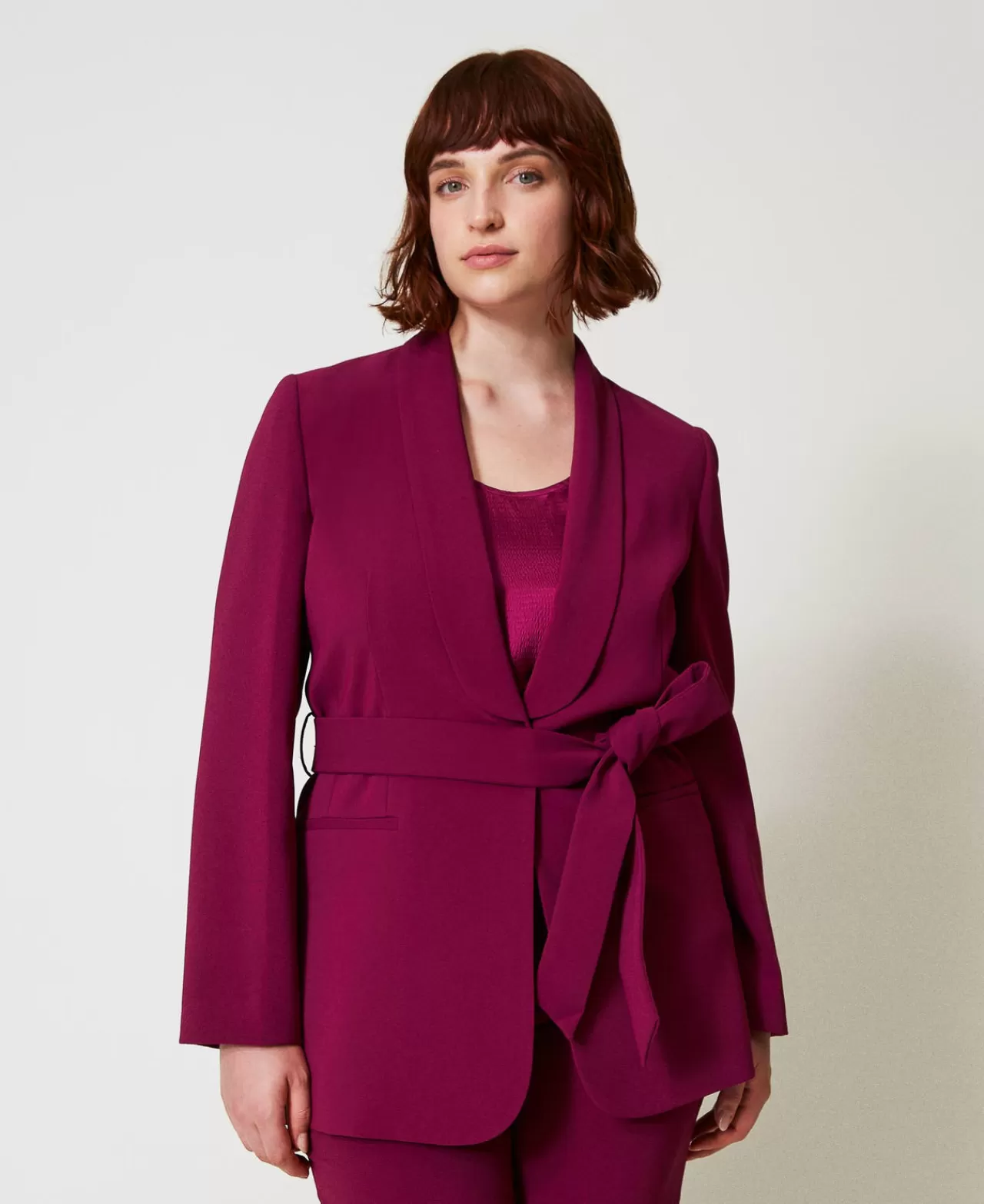 Giacche E Piumini | Blazer | TWINSET Milano Giacca Blazer Con Cintura E Catena Oval T Viola "Red Plum"