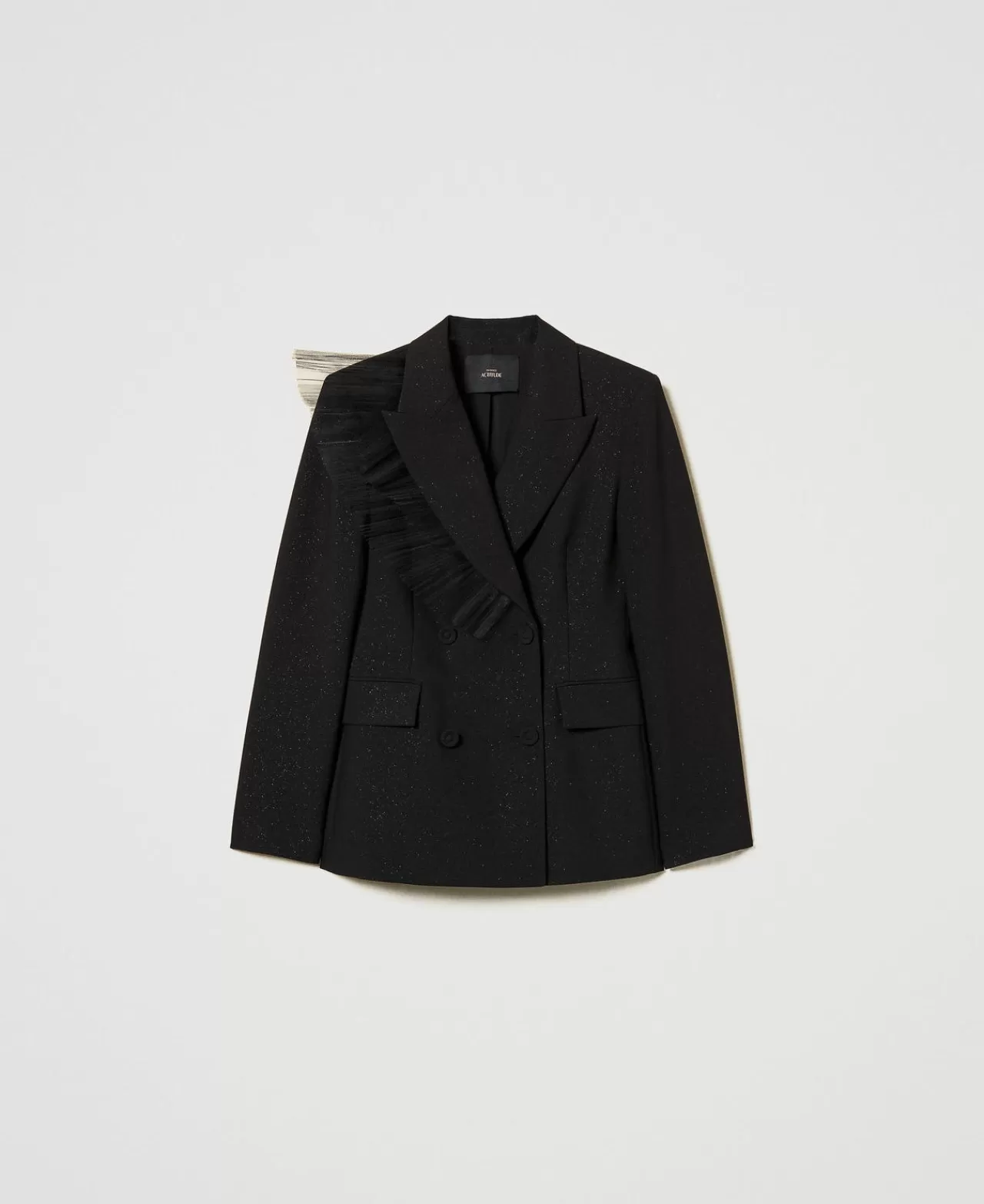 Giacche E Piumini | Blazer | TWINSET Milano Giacca Blazer Con Volant In Tulle Nero