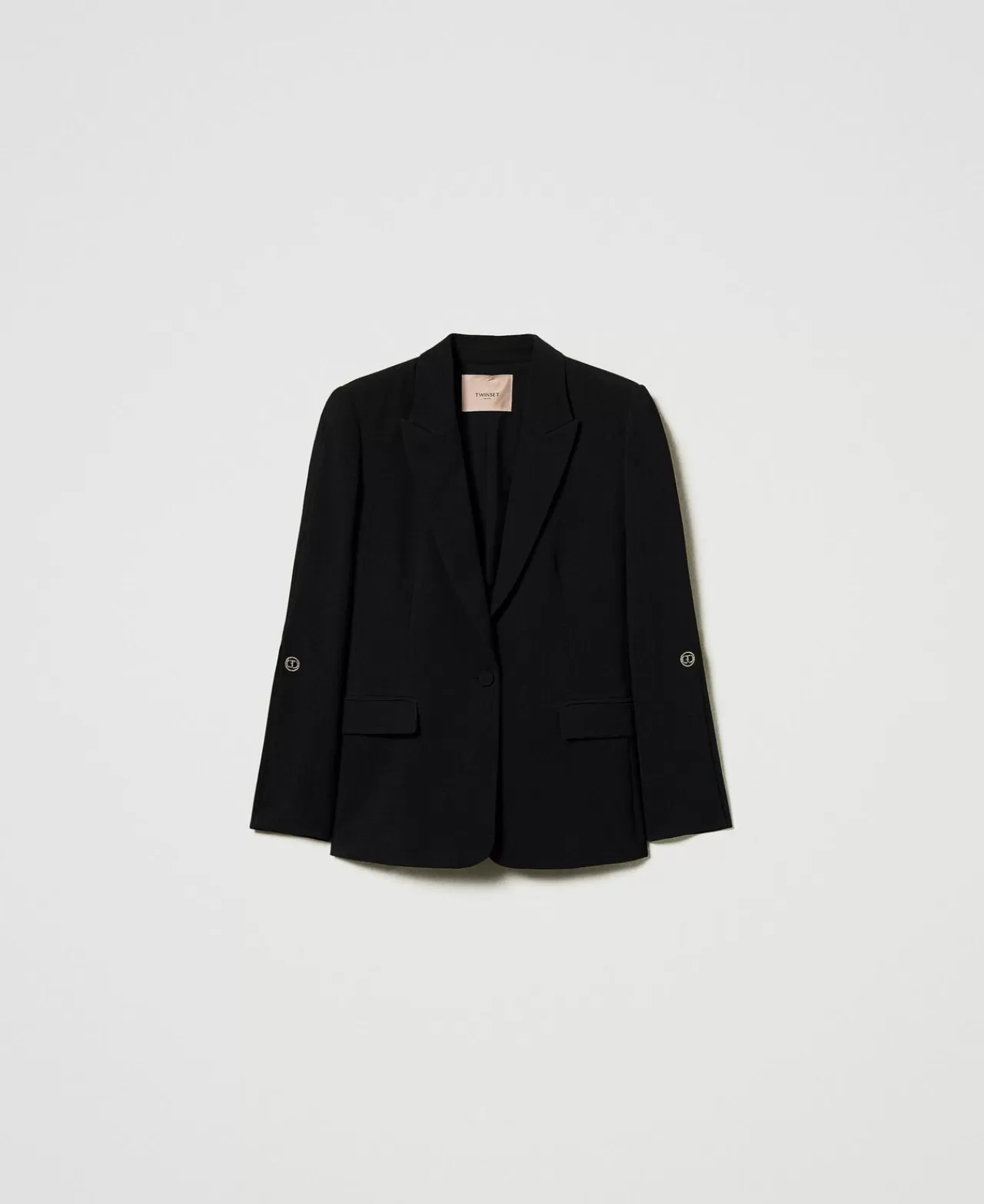 Blazer | Giacche E Piumini | TWINSET Milano Giacca Blazer In Crêpe Cady Con Gemelli Nero