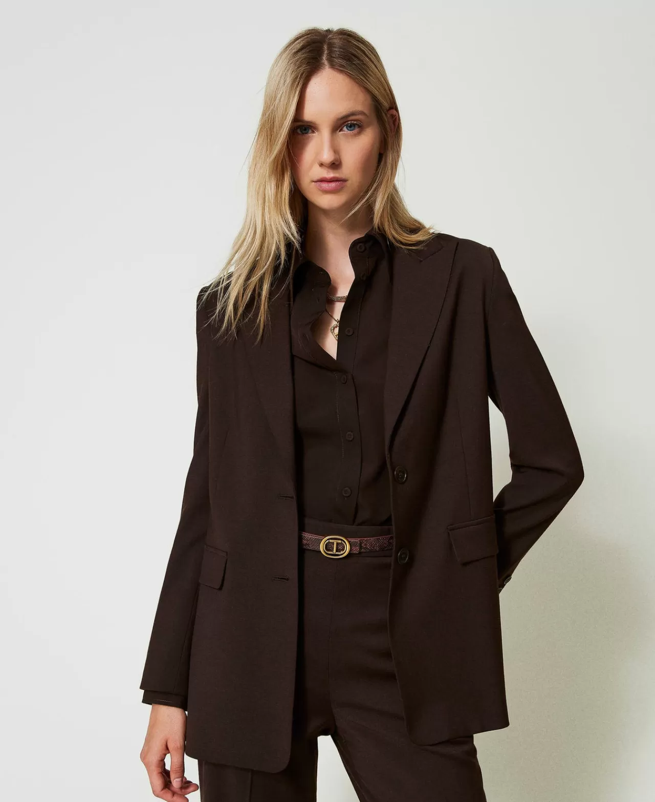 Giacche E Piumini | Blazer | TWINSET Milano Giacca Blazer In Lana Stretch Coffee Chocolate