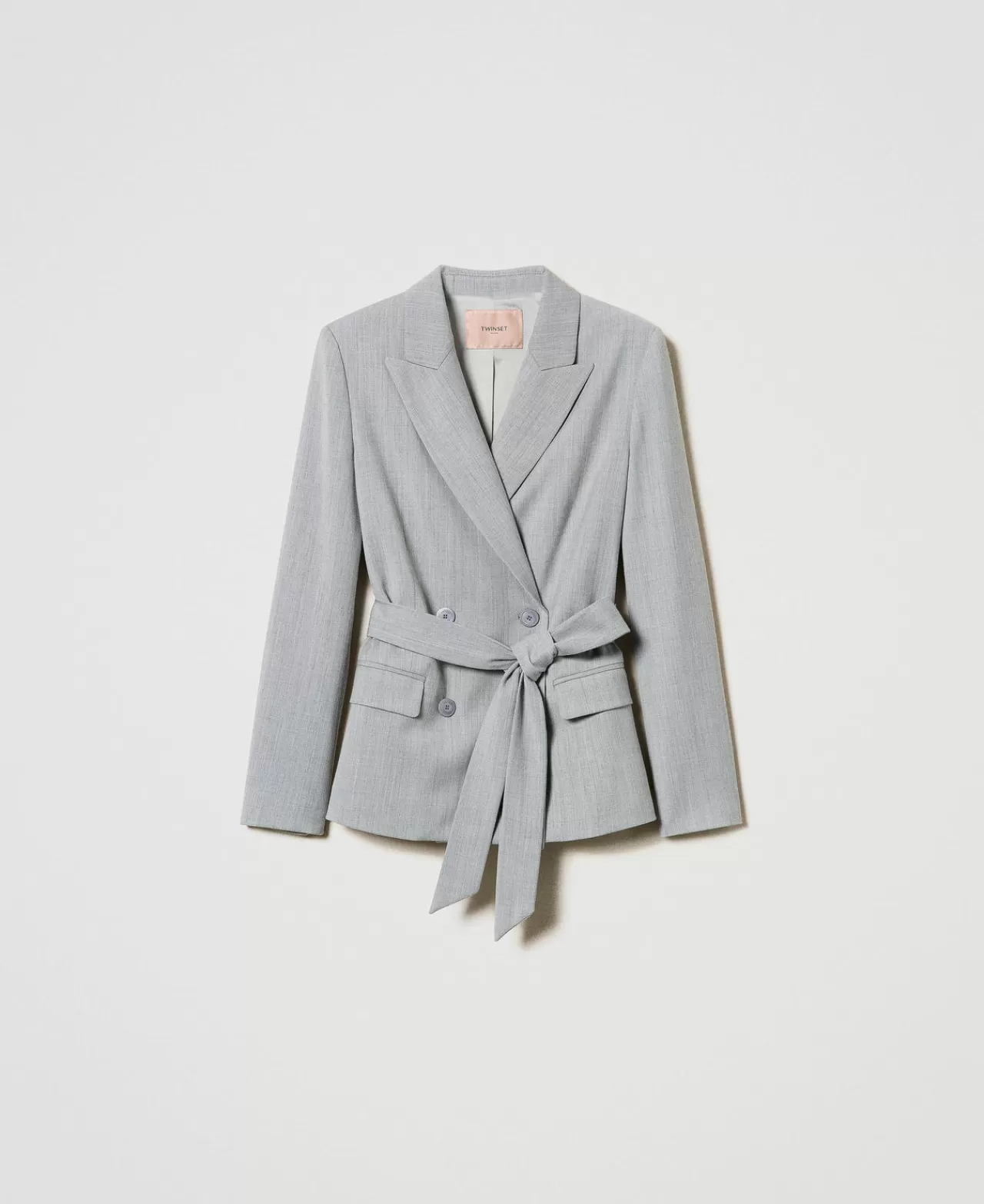 Blazer | Giacche E Piumini | TWINSET Milano Giacca Blazer In Misto Lana Con Cintura Grigio Mélange Medio