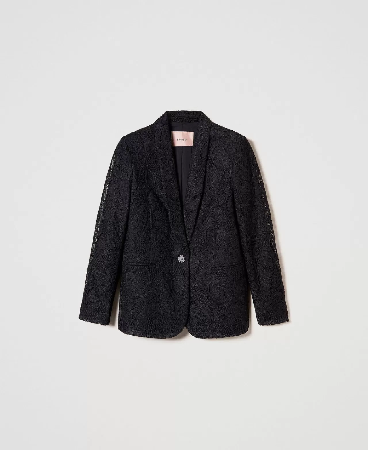 Giacche E Piumini | Blazer | TWINSET Milano Giacca Blazer In Pizzo Macramè Nero