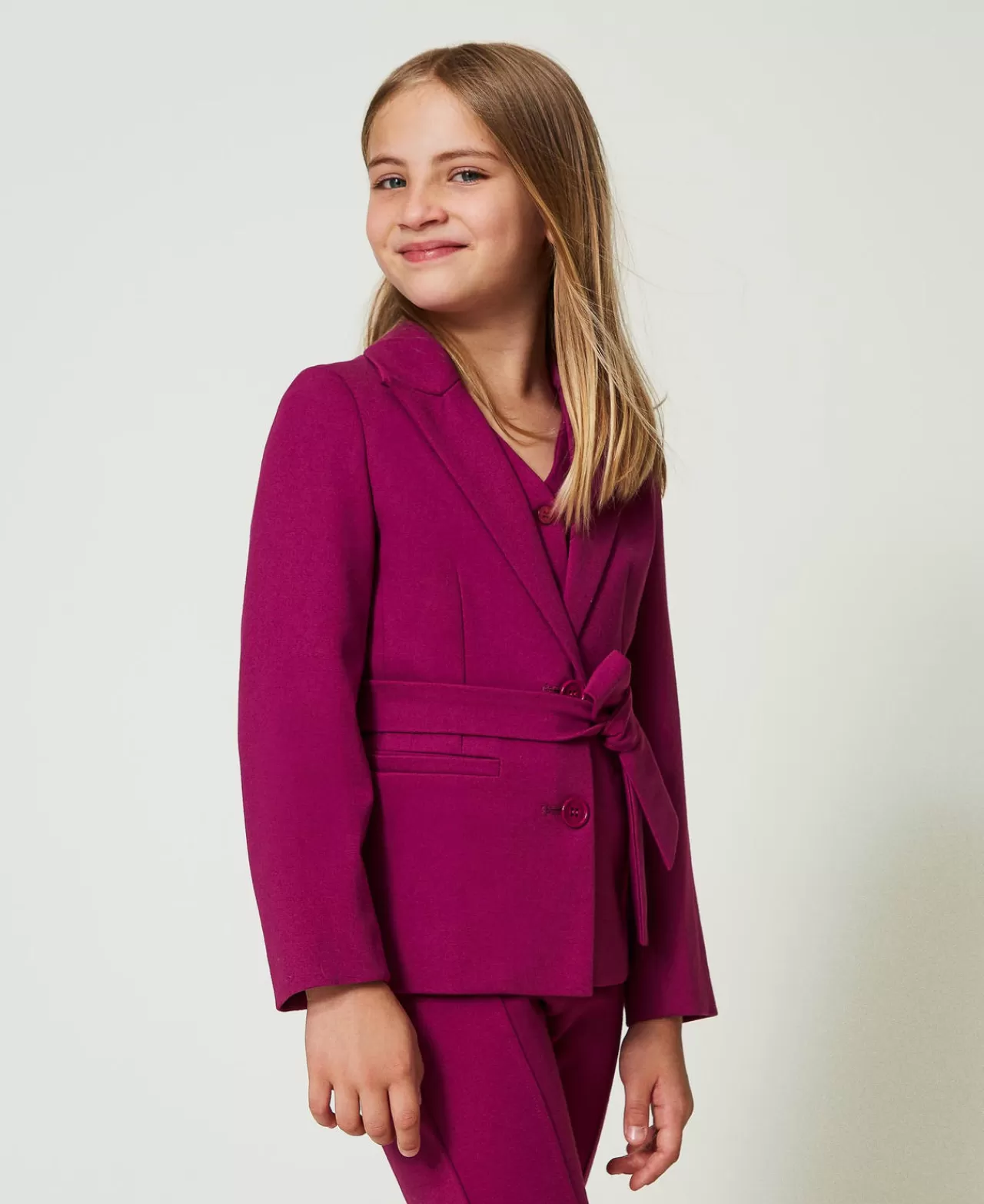 Giacche E Capispalla | TWINSET Milano Giacca Blazer Monopetto Con Cintura Magenta Purple