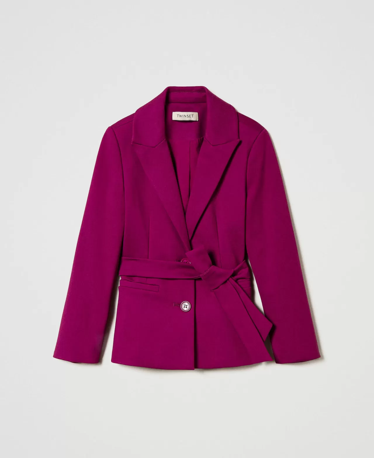 Giacche E Capispalla | TWINSET Milano Giacca Blazer Monopetto Con Cintura Magenta Purple