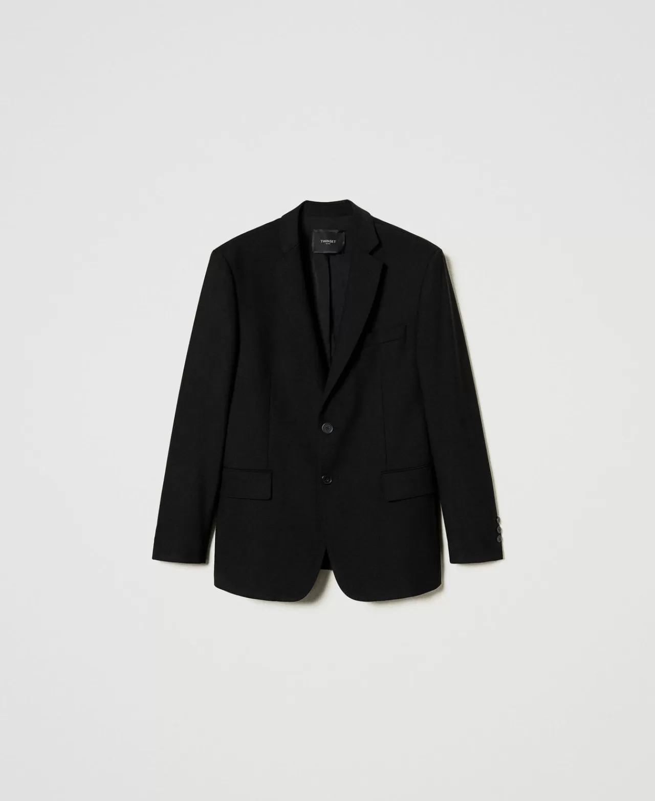 Giacche E Piumini | Blazer | TWINSET Milano Giacca Blazer Sartoriale In Serge Misto Lana Nero