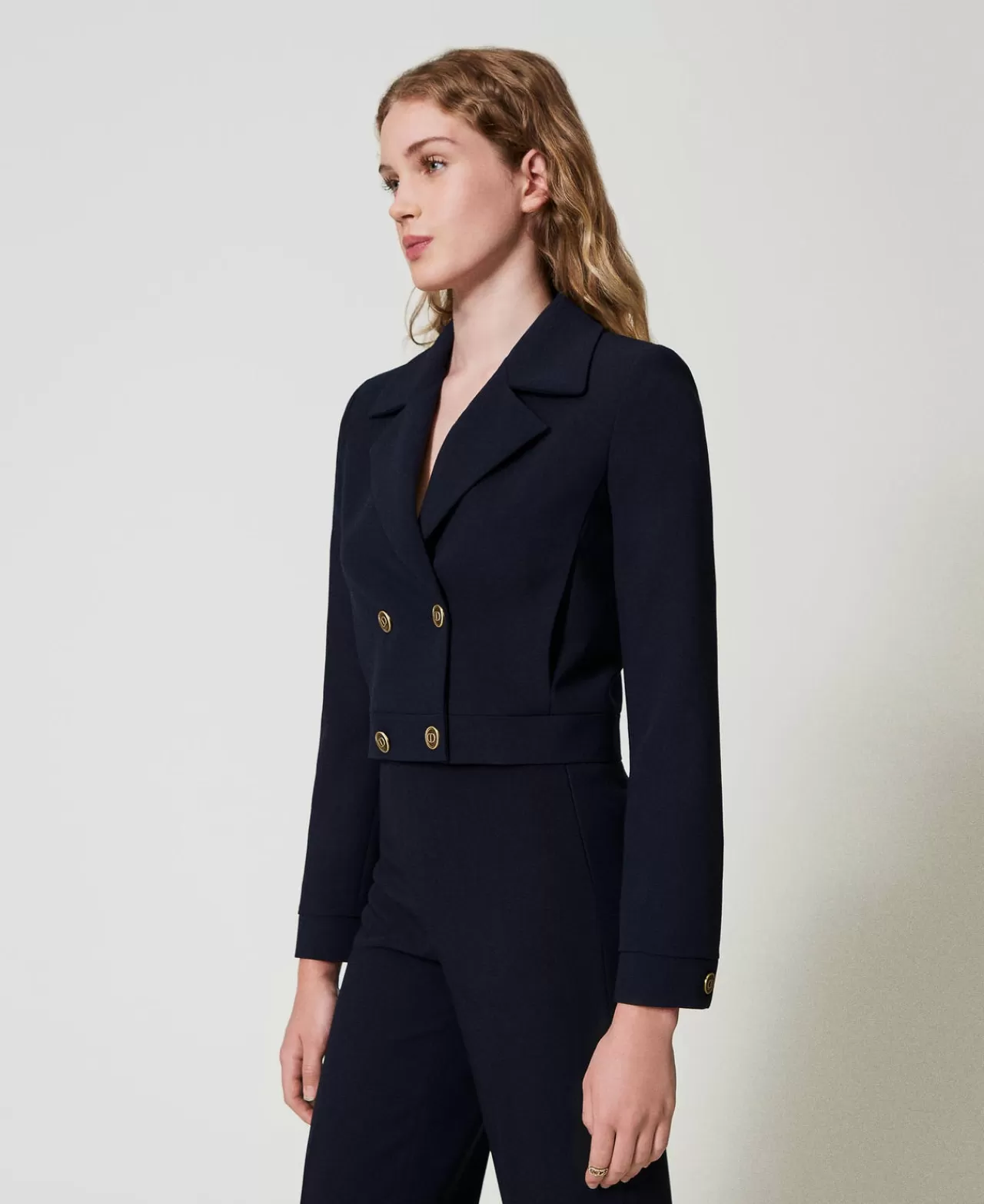 Giacche E Piumini | Blazer | TWINSET Milano Giacca Cropped In Cady Crêpe Classic Blue