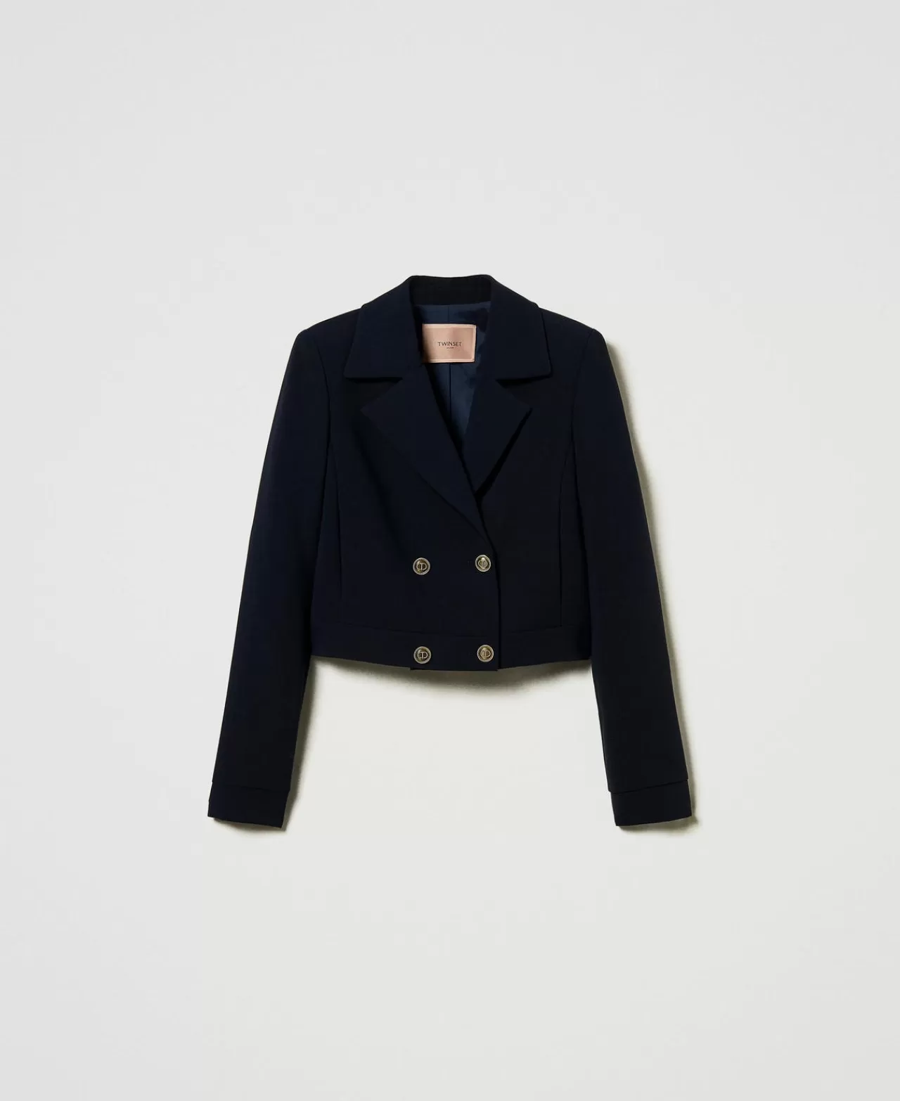 Giacche E Piumini | Blazer | TWINSET Milano Giacca Cropped In Cady Crêpe Classic Blue