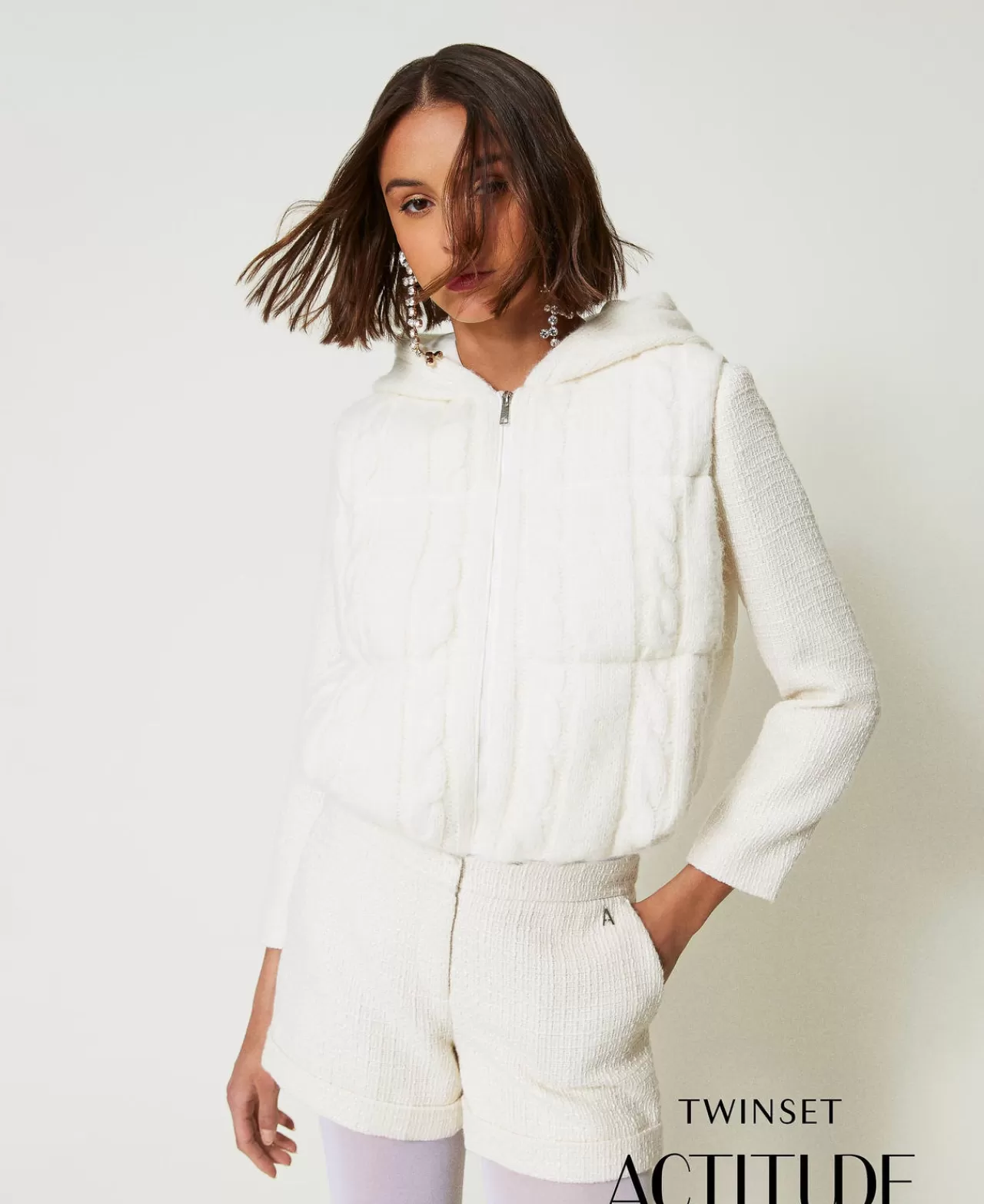 Giacche E Piumini | TWINSET Milano Gilet Imbottito Con Trecce Panna White