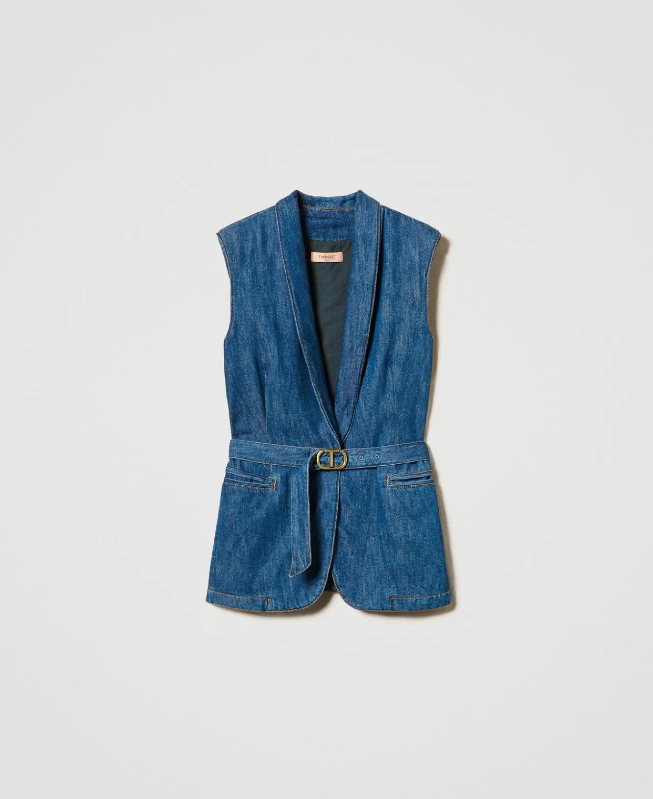 Giacche E Piumini | Blazer | TWINSET Milano Gilet In Jeans Con Cintura Denim