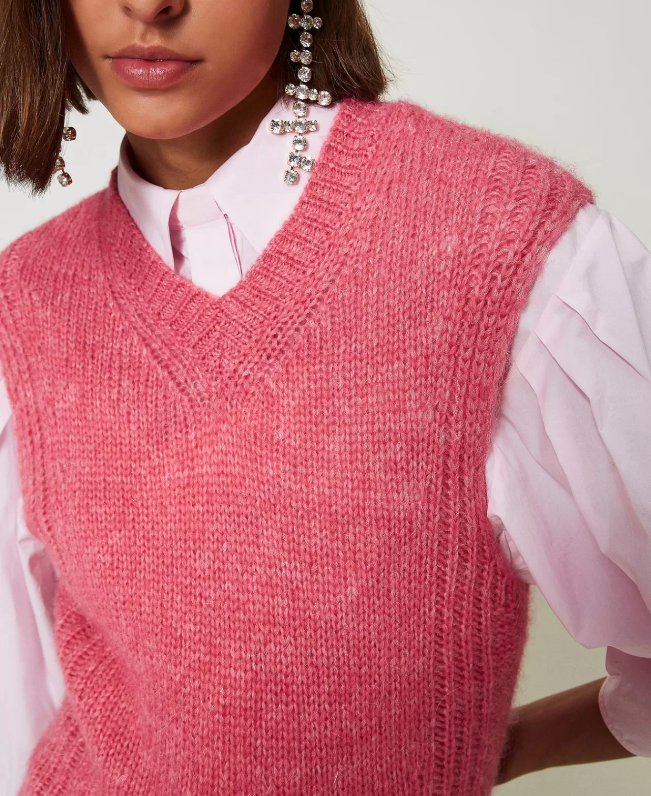 Maglie E Cardigan | TWINSET Milano Gilet In Misto Lana Seamless Rosa "Crystal Pink"